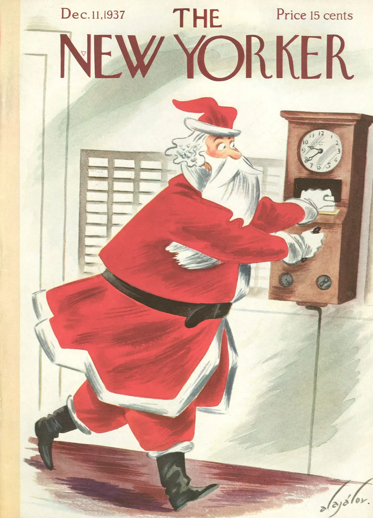 Обложка The New Yorker, 11 декабря 1937: Санта у проходной, художник Константин Алажалов