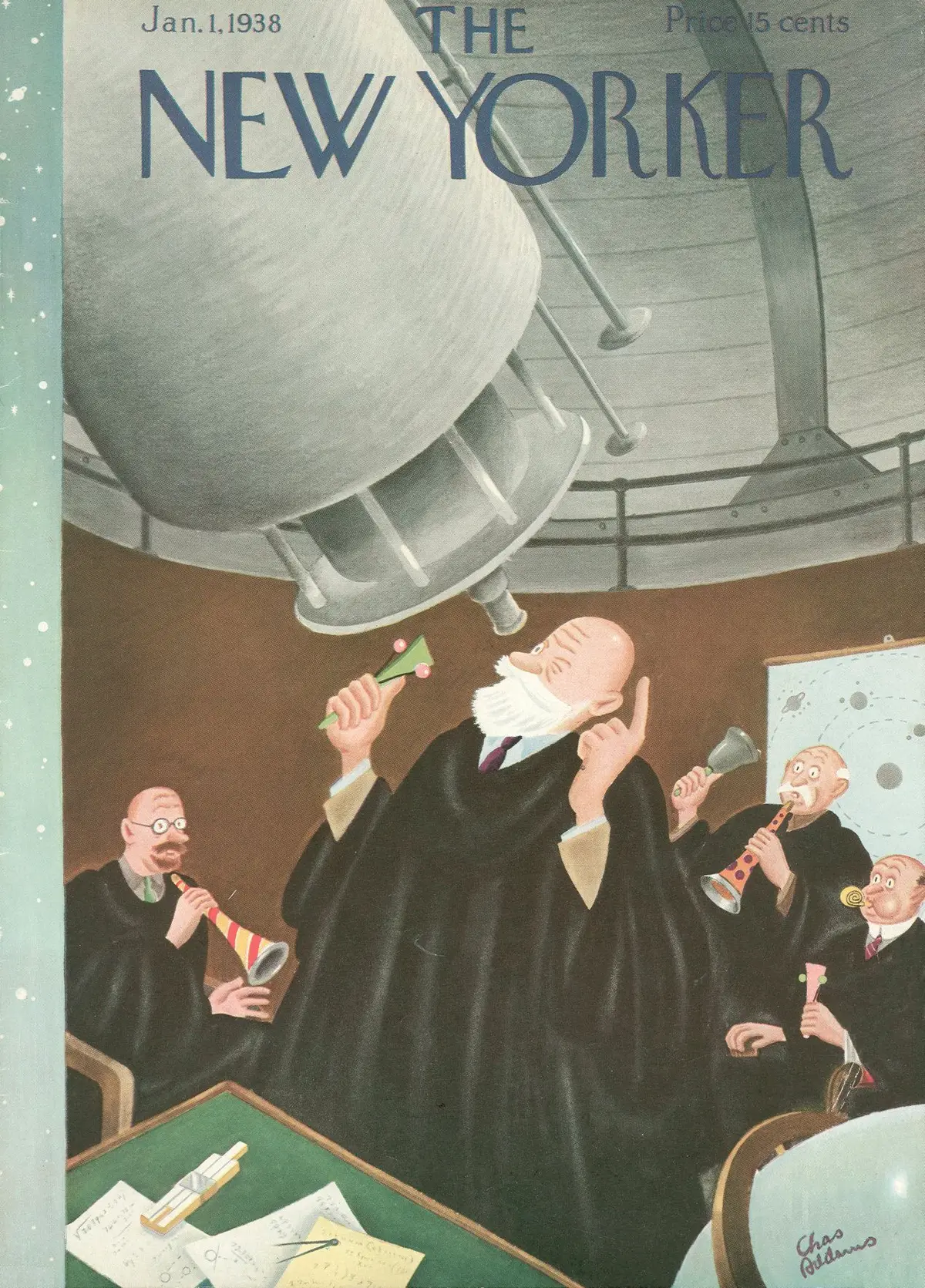 Обложка The New Yorker, 1 января 1938, художник Чарльз Аддамс