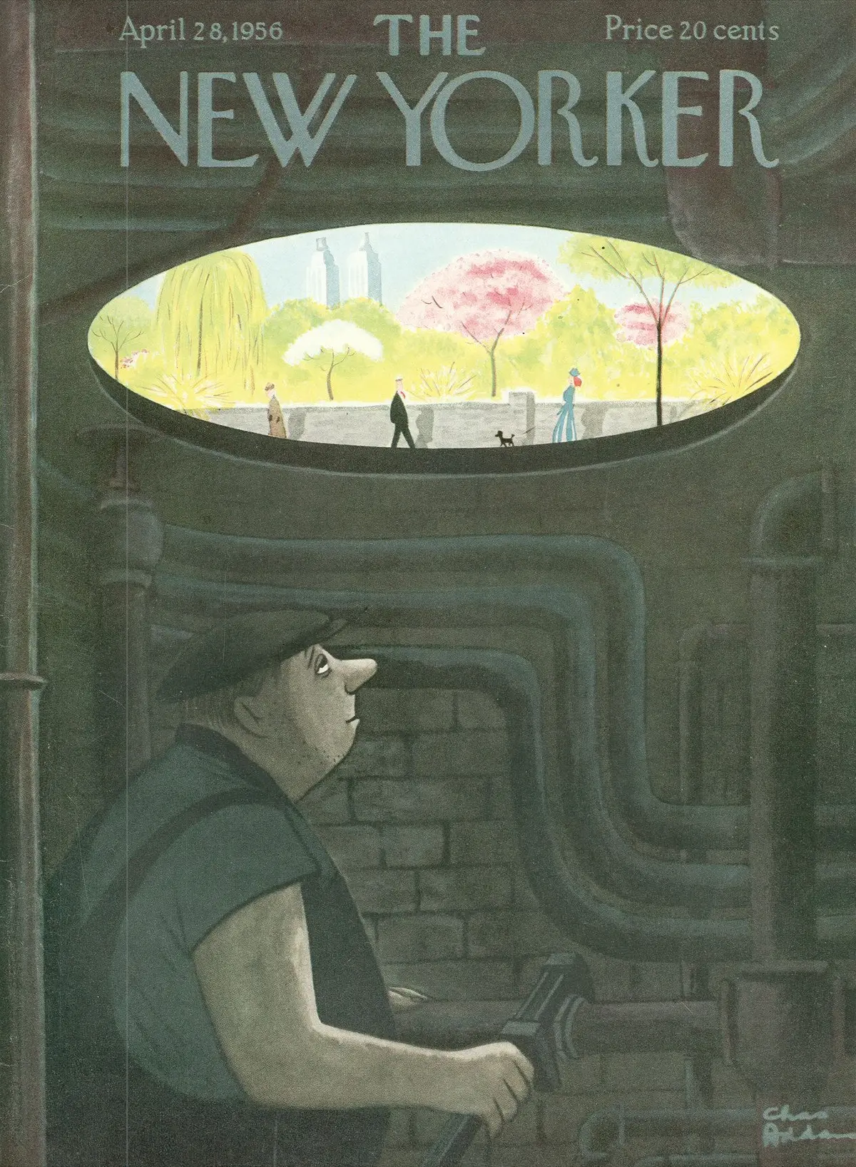 Обложка The New Yorker, 28 апреля 1956, художник Чарльз Аддамс