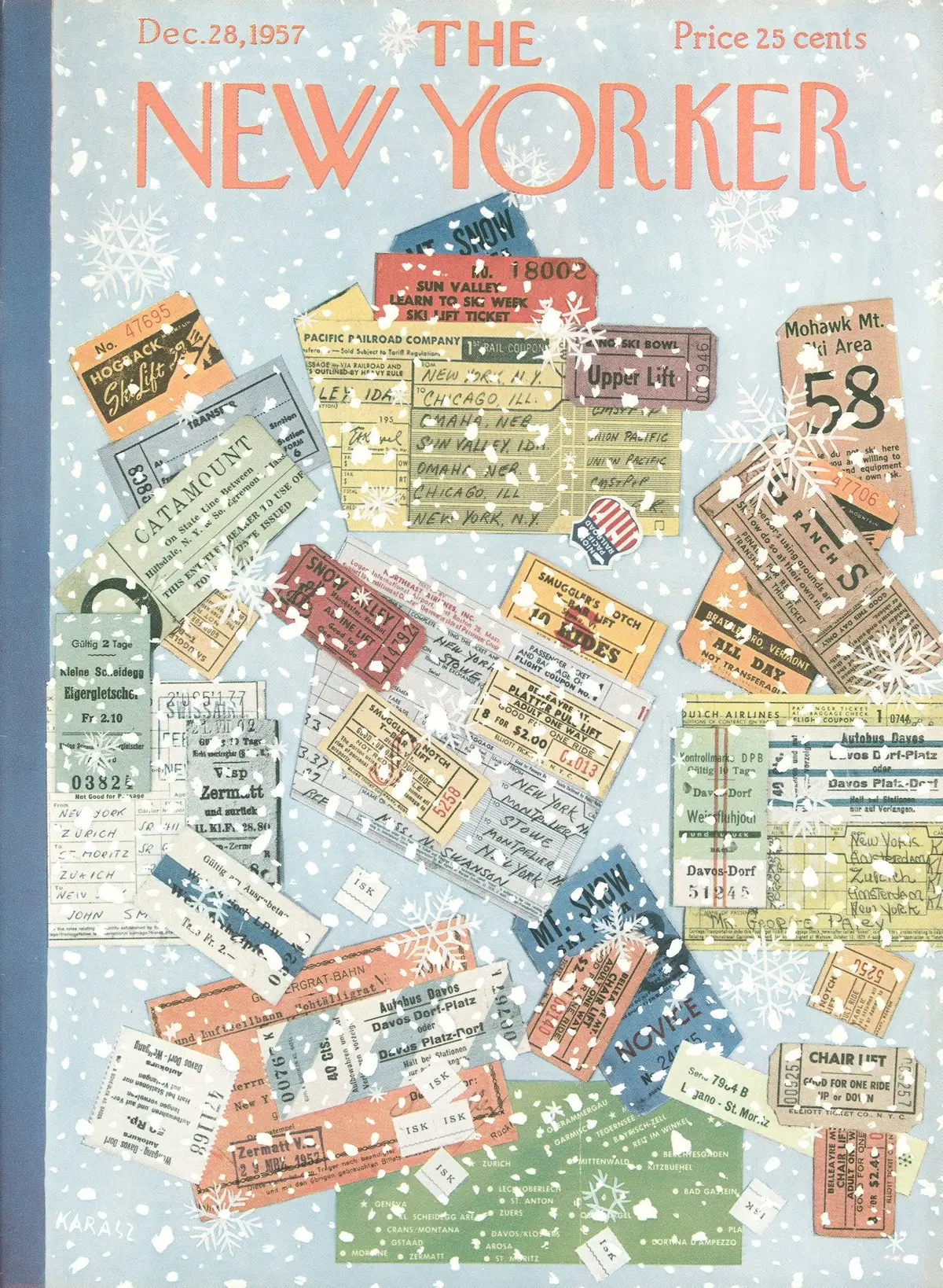 Обложка The New Yorker, 28 декабря 1957, художник Илонка Карас