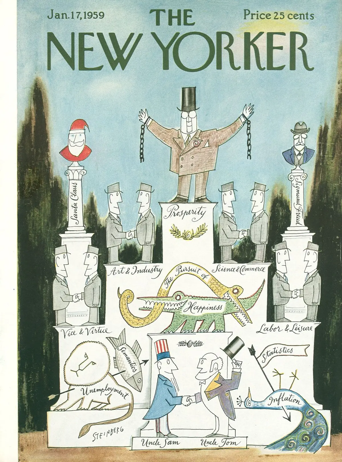 Обложка The New Yorker, 17 января 1959, художник Сол Стейнберг