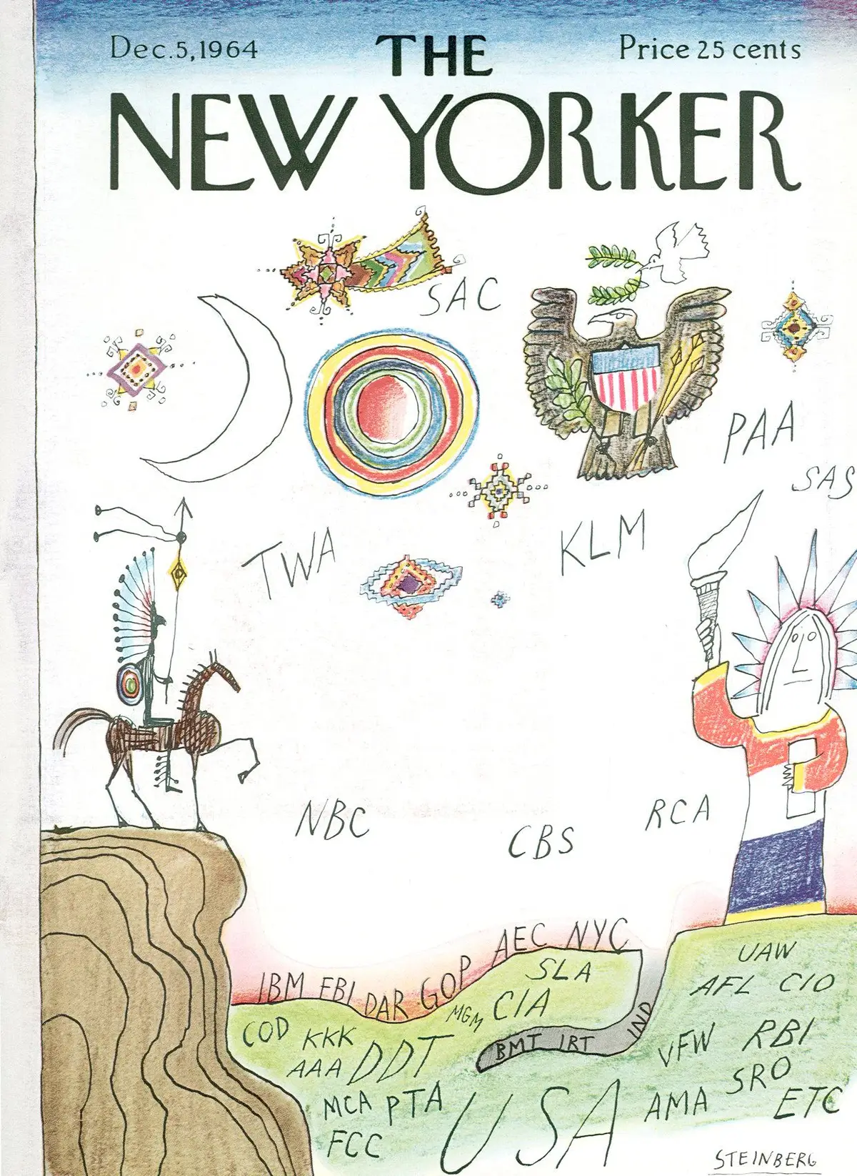 Обложка The New Yorker, 5 декабря 1964, художник Сол Стейнберг