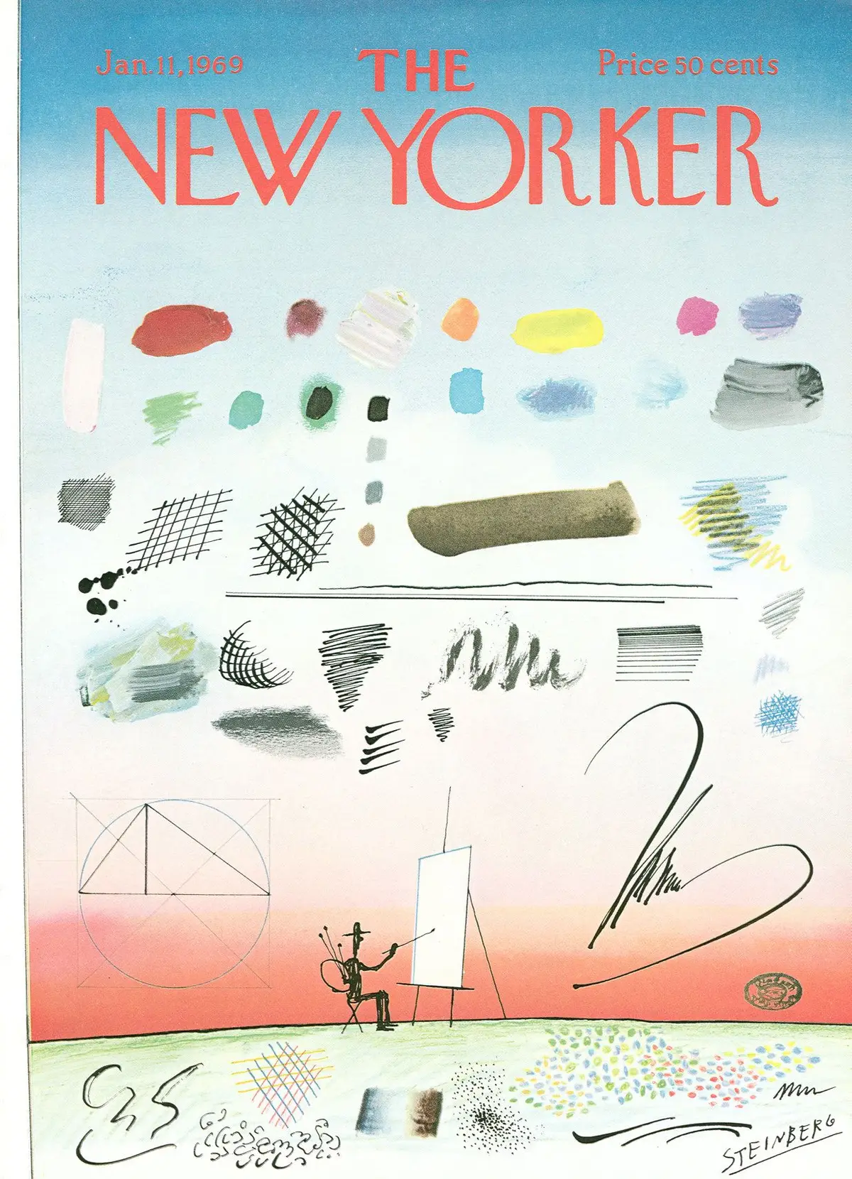 Обложка The New Yorker, 11 января 1969, художник Сол Стейнберг