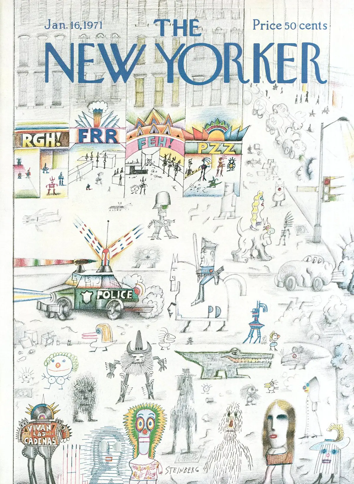 Обложка The New Yorker, 16 января 1971, художник Сол Стейнберг