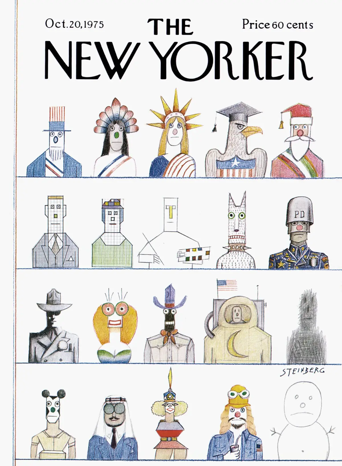 Обложка The New Yorker, 20 октября 1975, художник Сол Стейнберг