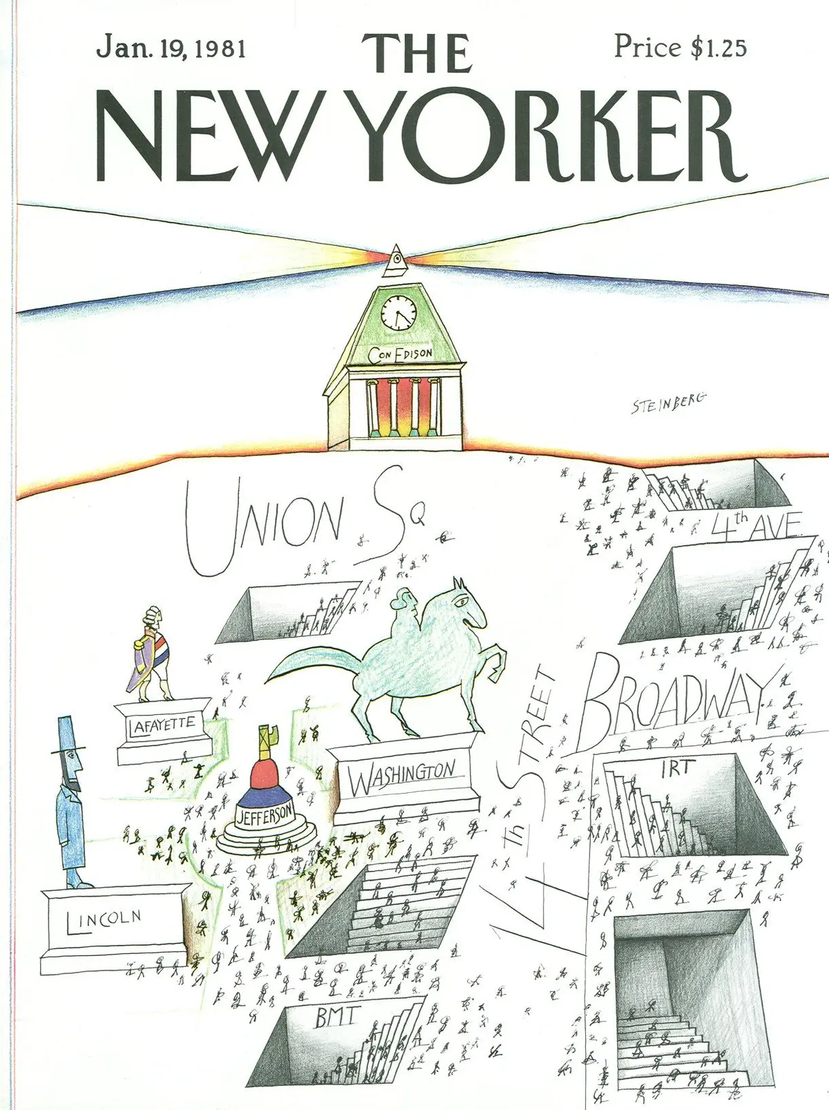Обложка The New Yorker, 19 января 1981, художник Сол Стейнберг