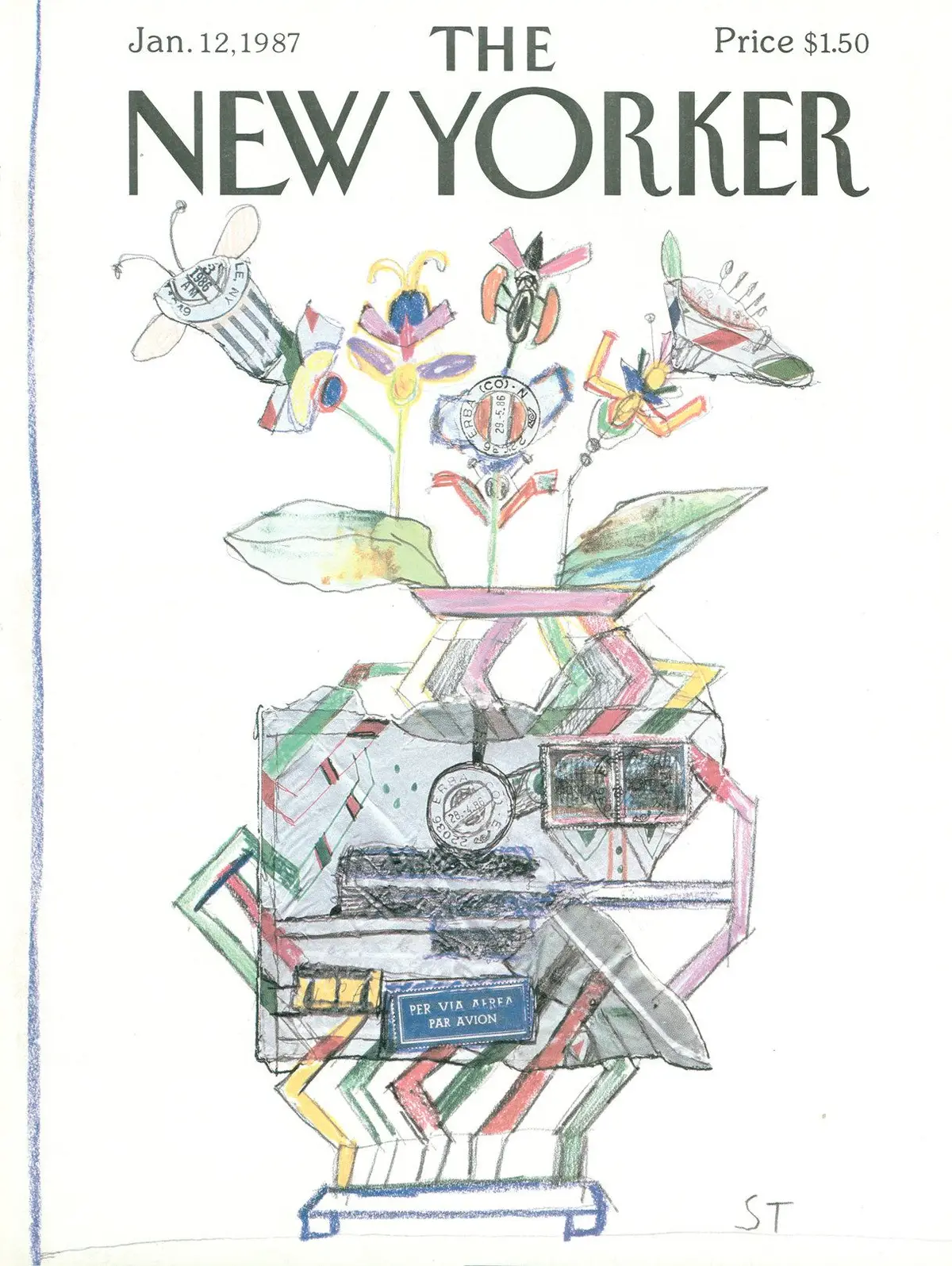 Обложка The New Yorker, 12 января 1987, художник Сол Стейнберг