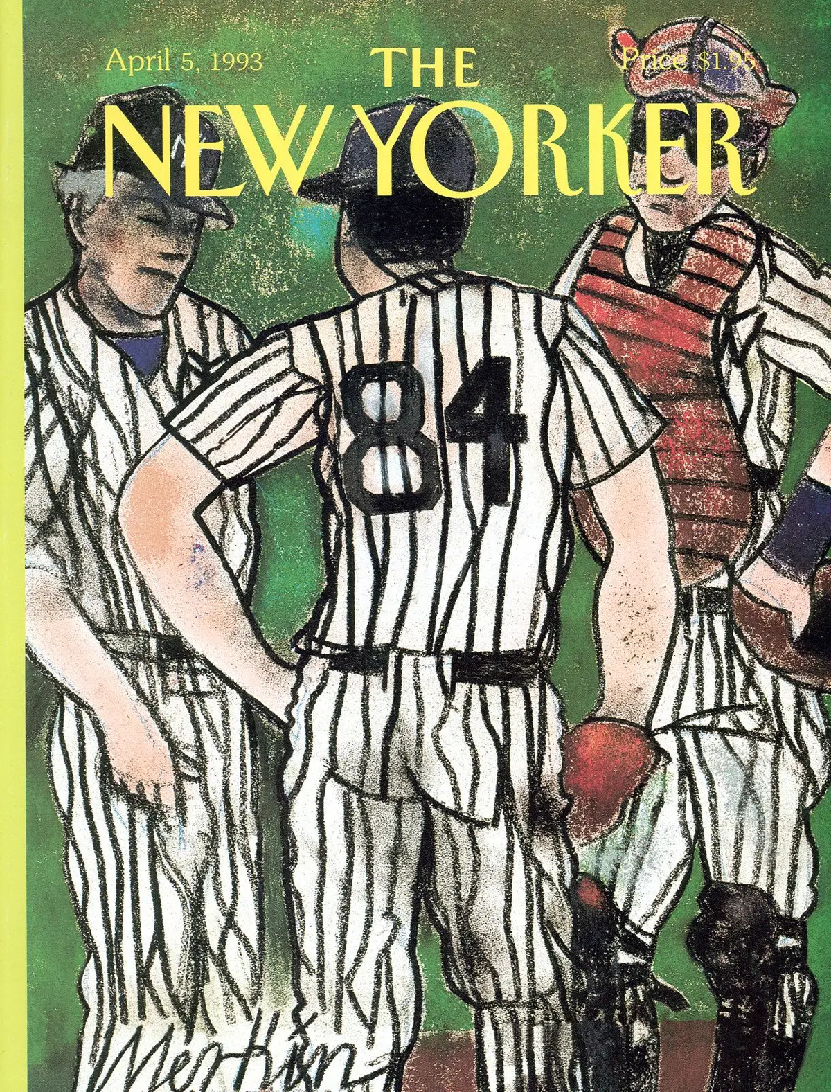 Обложка The New Yorker, 5 апреля 1993: Смена караула в доме, который построил Рут, художник Ричард Меркин