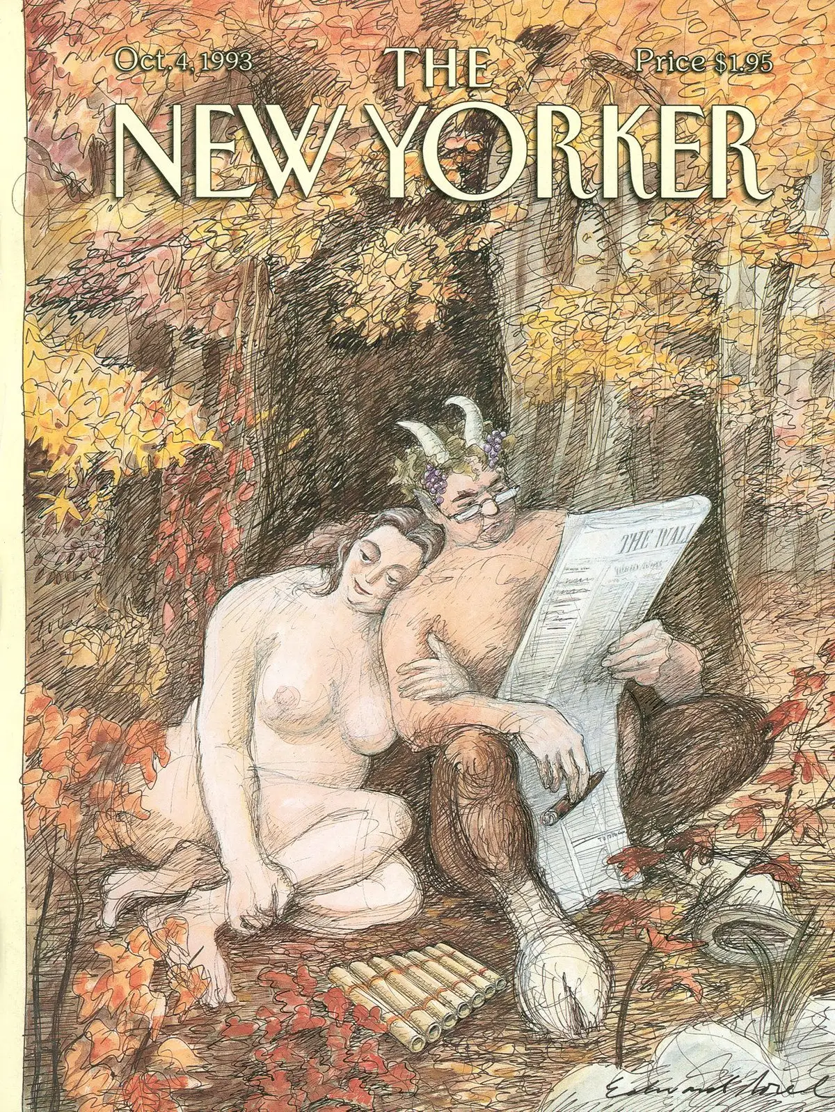 Обложка The New Yorker, 4 октября 1993: В поисках утраченных романов, художник Эдвард Сорел