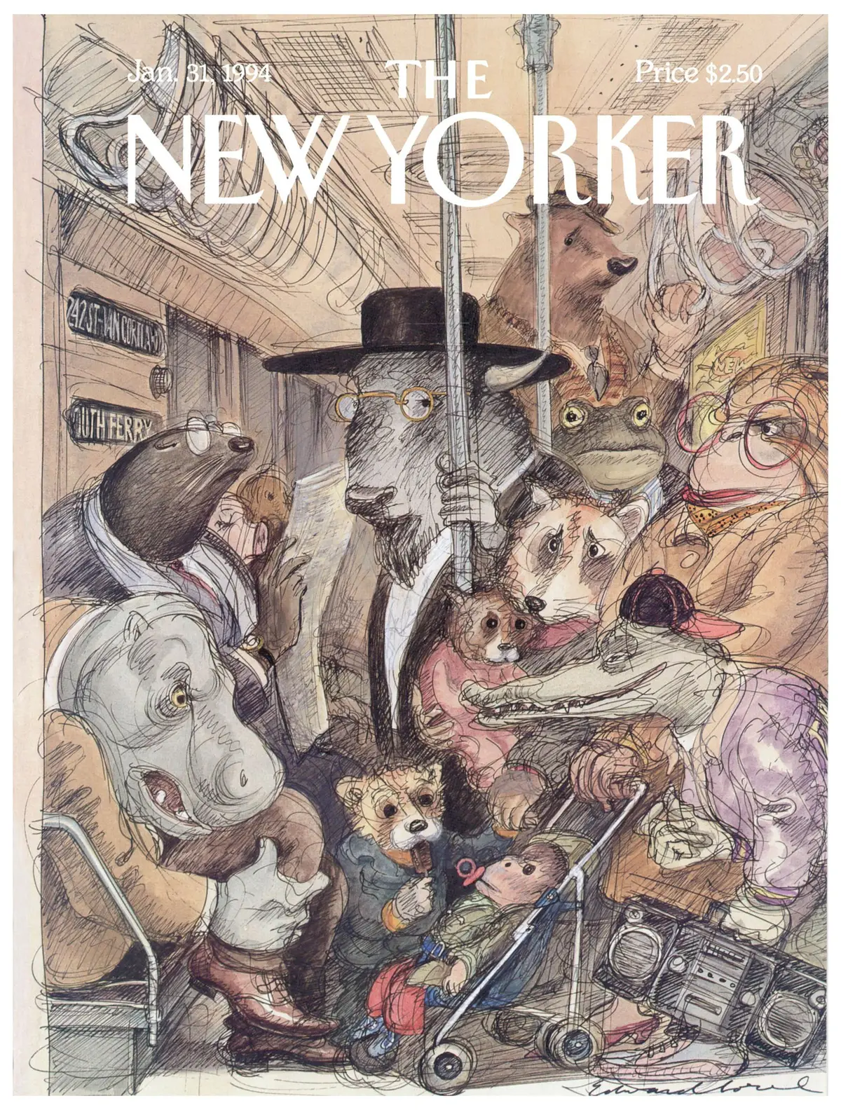 Обложка The New Yorker, 31 января 1994: Час давки, художник Эдвард Сорел
