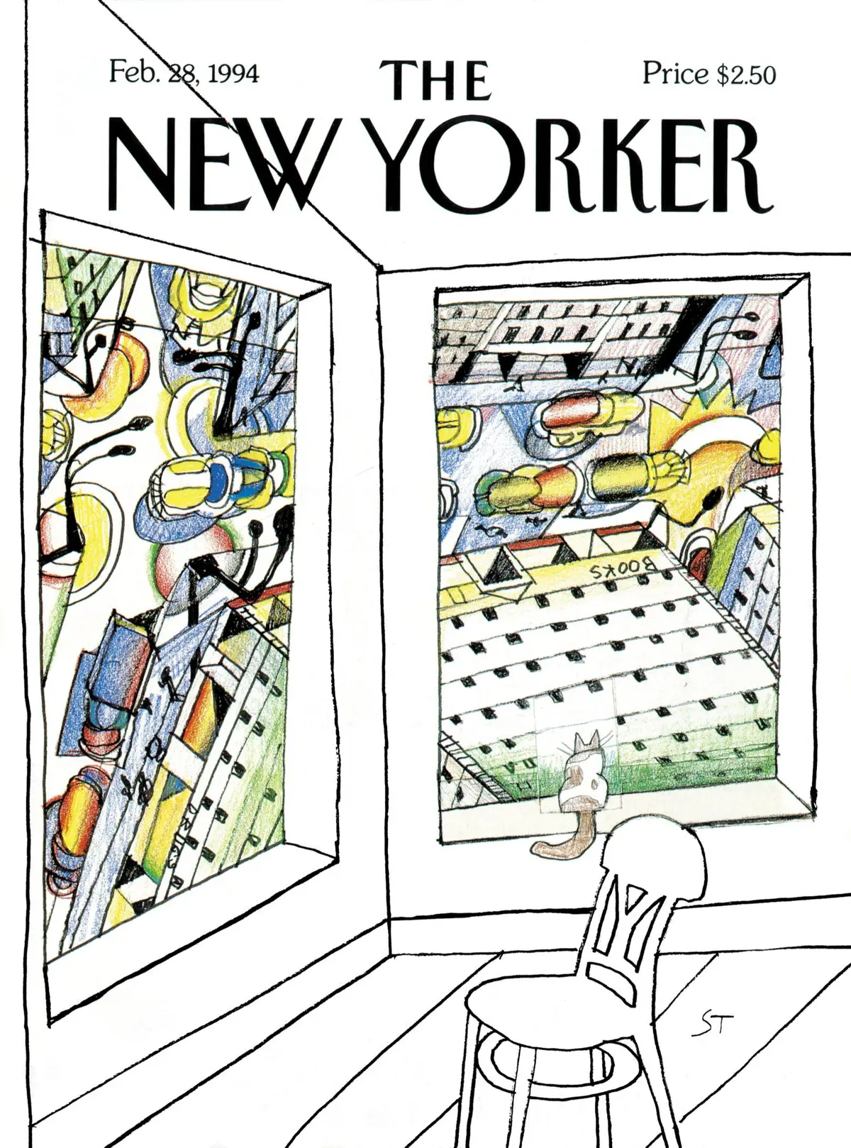 Обложка The New Yorker, 28 февраля 1994: Взгляд вниз, художник Сол Стейнберг