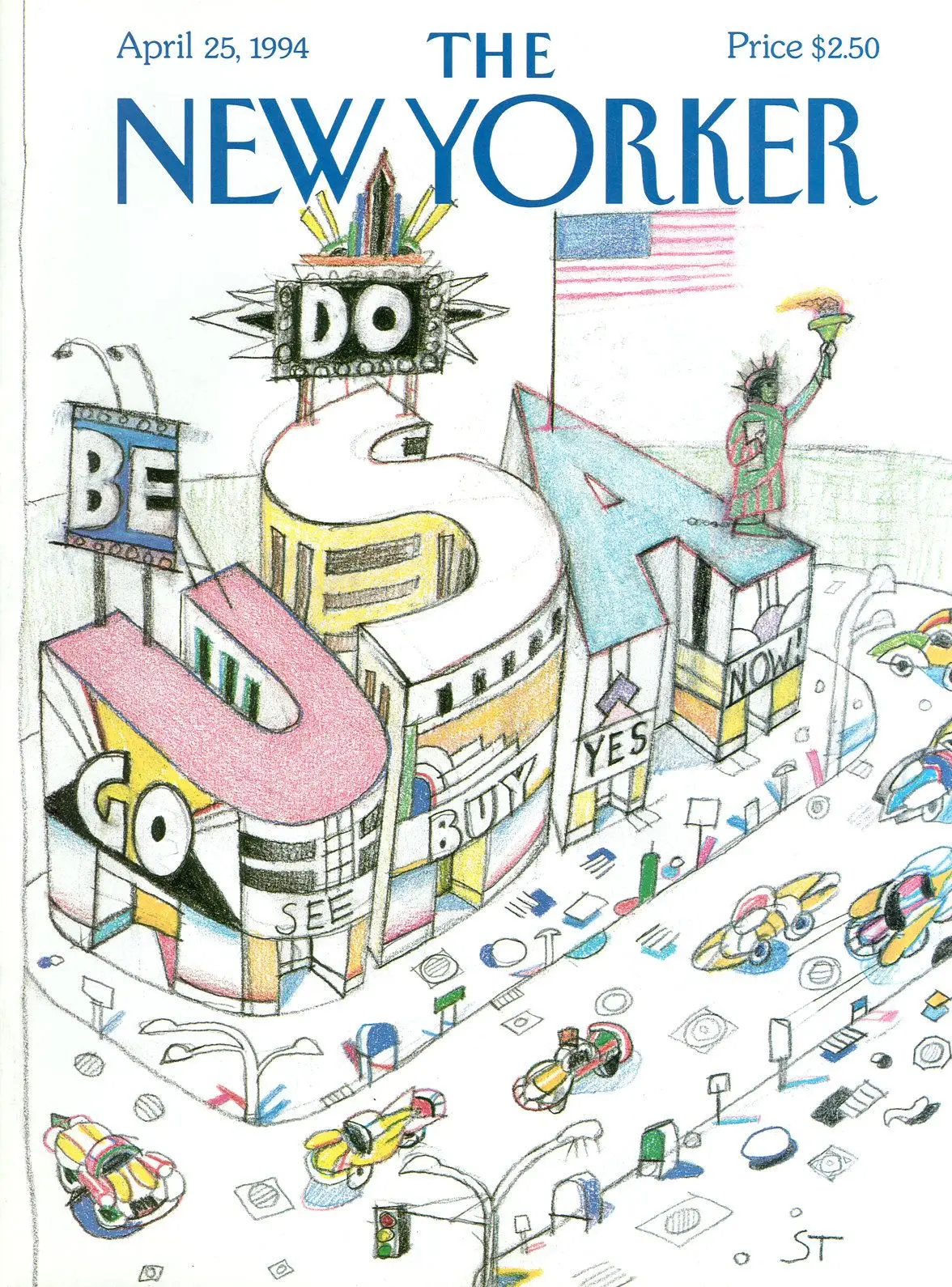 Обложка The New Yorker, 25 апреля 1994: Главная улица, художник Сол Стейнберг