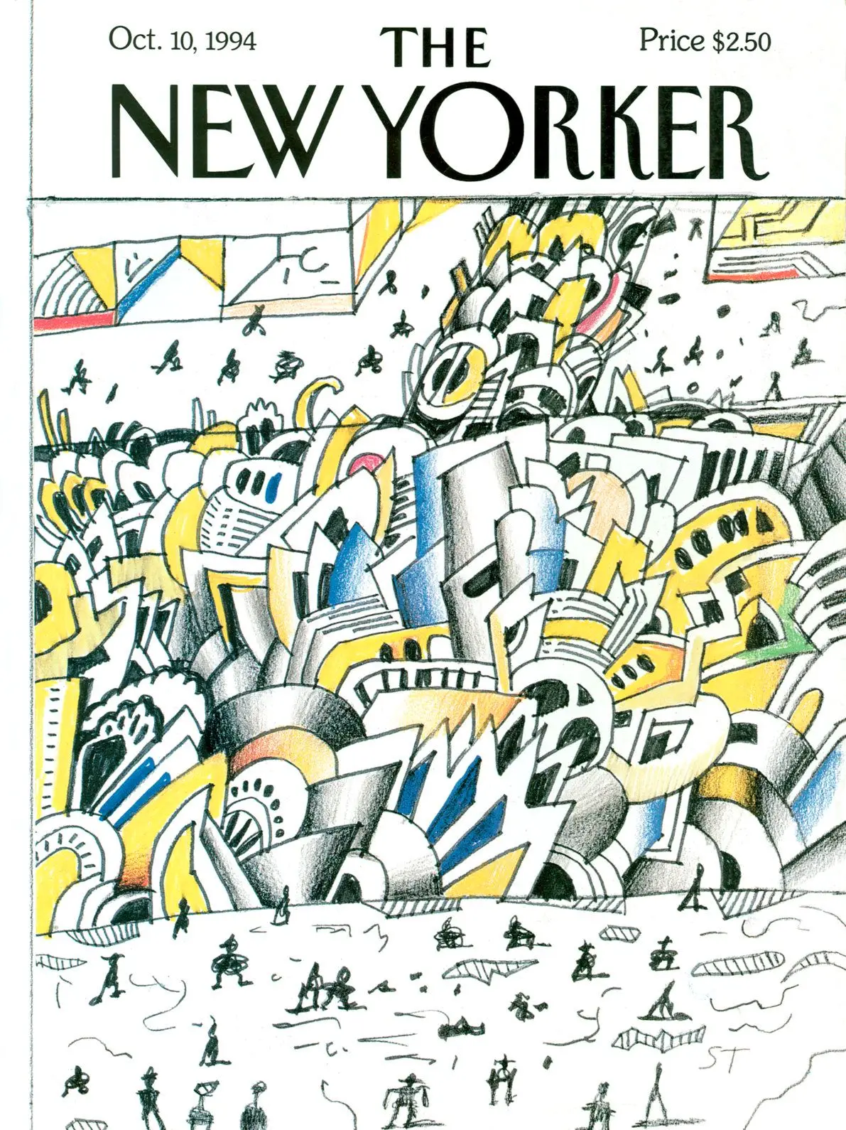Обложка The New Yorker, 10 октября 1994: Пробка на Канал-стрит, художник Сол Стейнберг