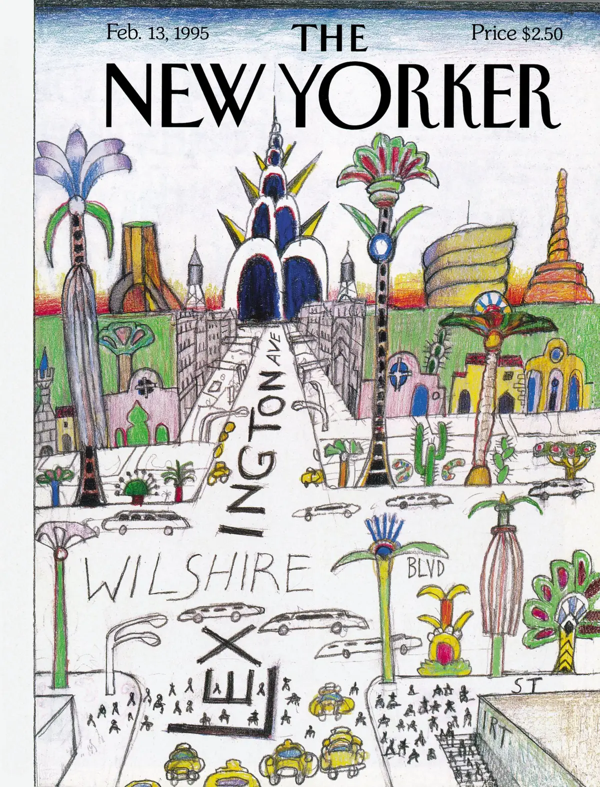Обложка The New Yorker, 13 февраля 1995: Уилшир и Лекс, художник Сол Стейнберг