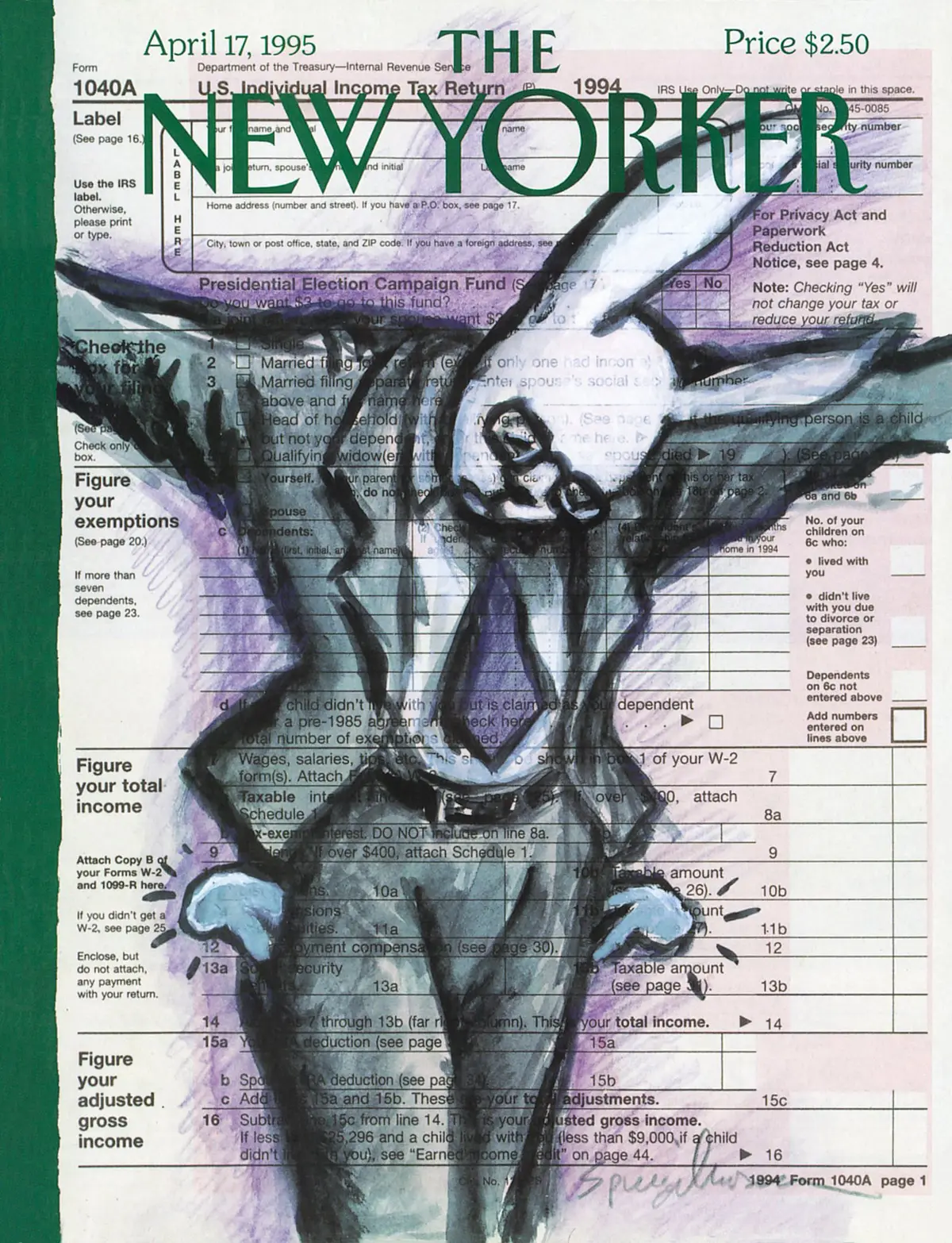 Обложка The New Yorker, 17 апреля 1995: Теология снижения налогов, художник Арт Шпигельман