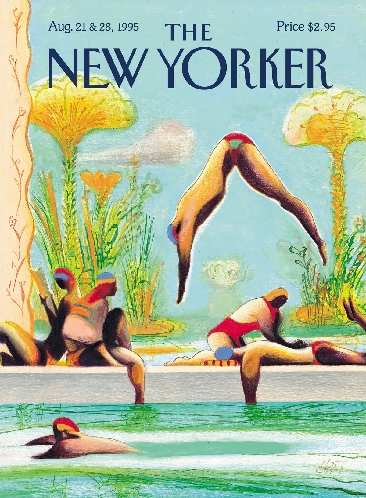 Обложка The New Yorker, 21 августа 1995: Ныряя, художник Лоренцо Маттотти