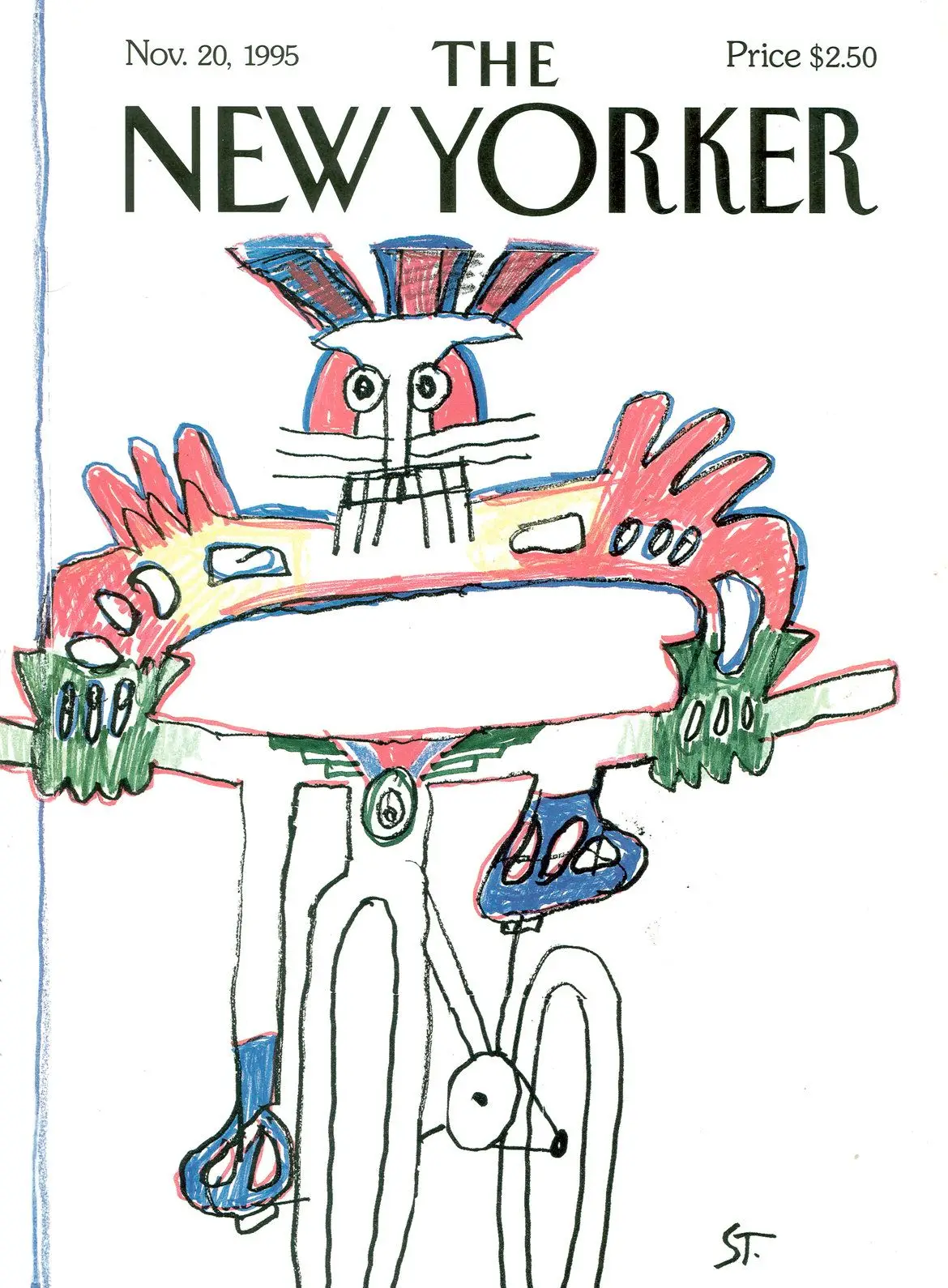 Обложка The New Yorker, 20 ноября 1995: Велосипедист, художник Сол Стейнберг