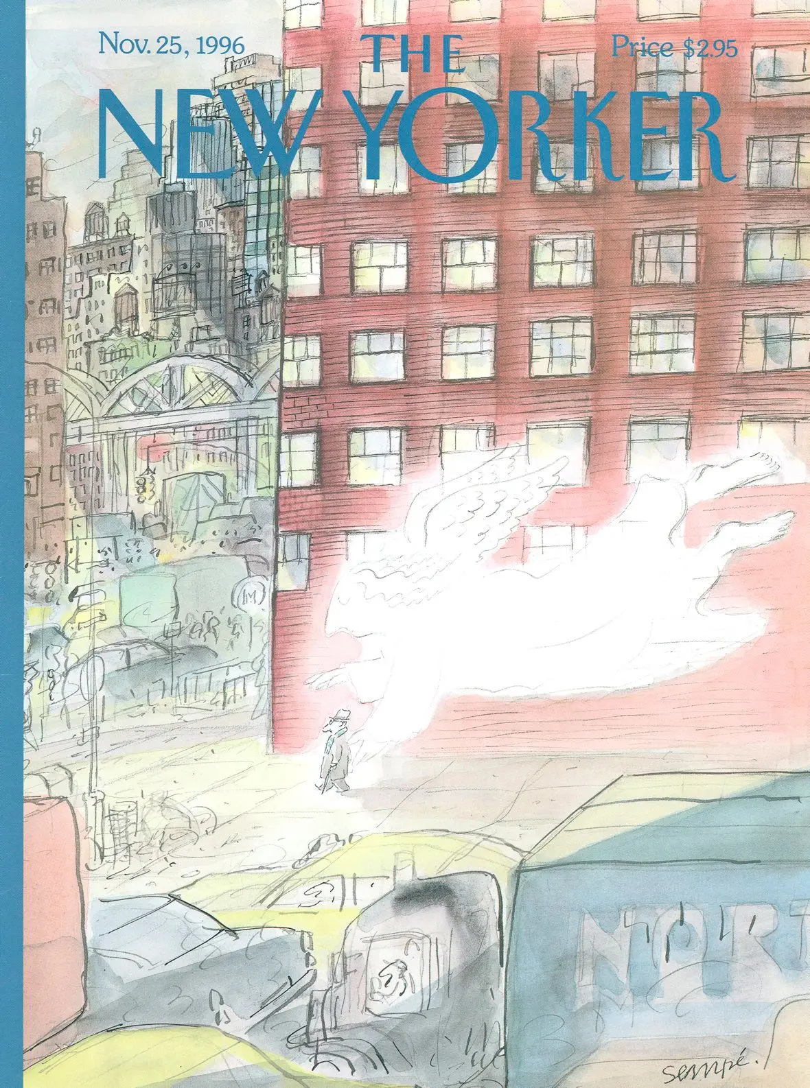Обложка The New Yorker, 25 ноября 1996: Ангел-хранитель, художник Жан-Жак Сампе