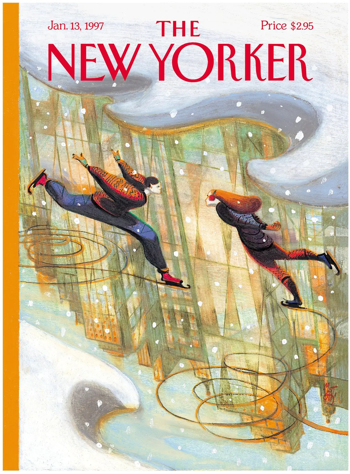 Обложка The New Yorker, 13 января 1997: Каток в городе, художник Лоренцо Маттотти