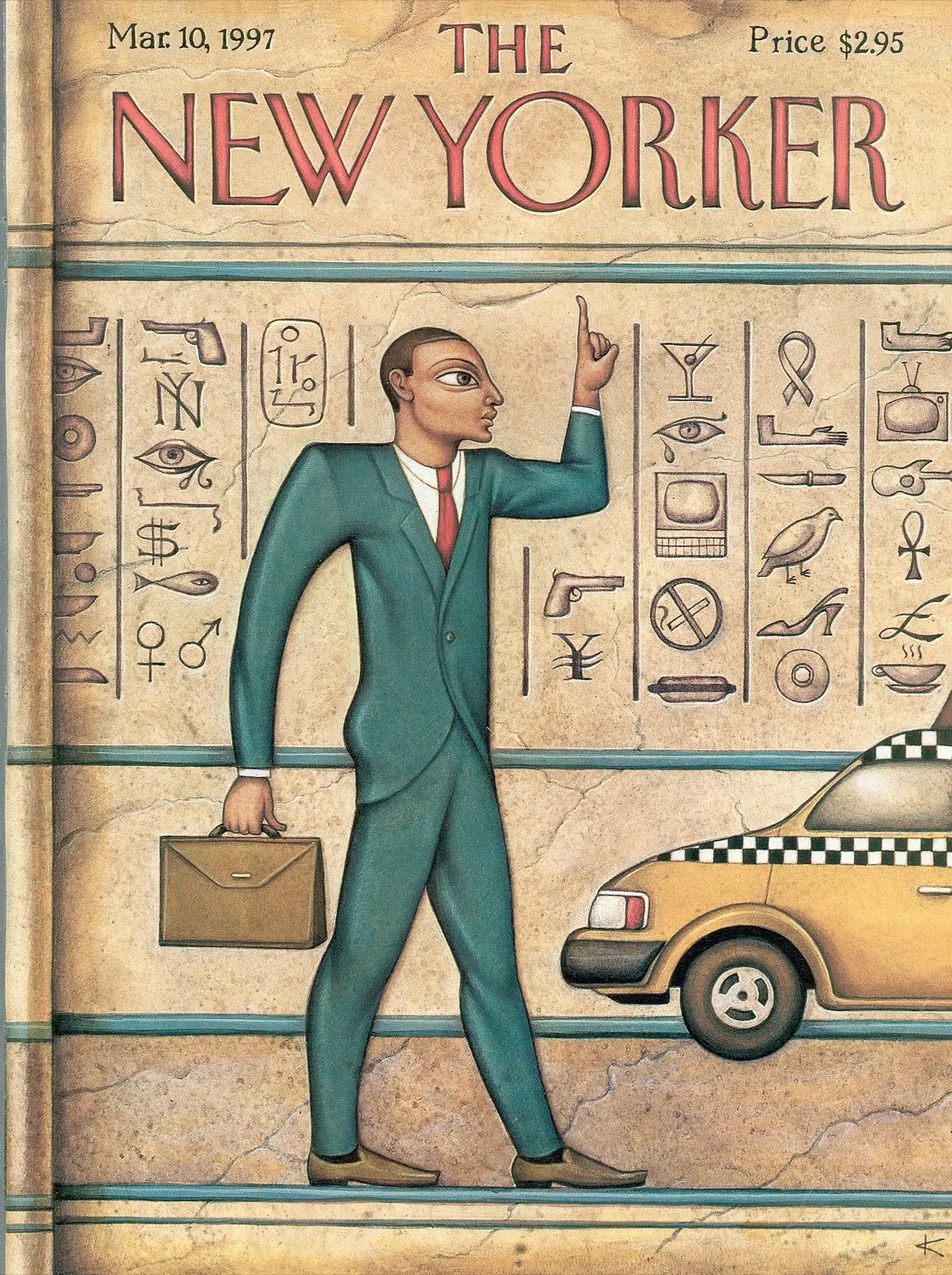 Обложка The New Yorker, 10 марта 1997: Такси Тутанхамона, художник Анита Кунц