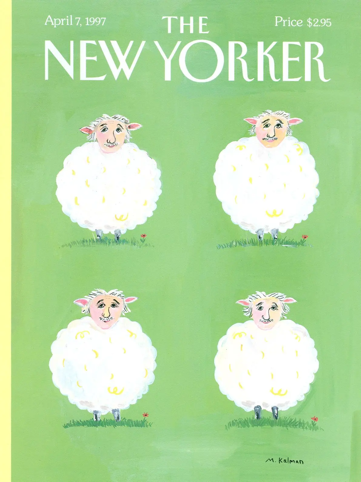 Обложка The New Yorker, 7 апреля 1997: Эйнштейн, Цвайнштейн, Драйнштейн, художник Майра Калман
