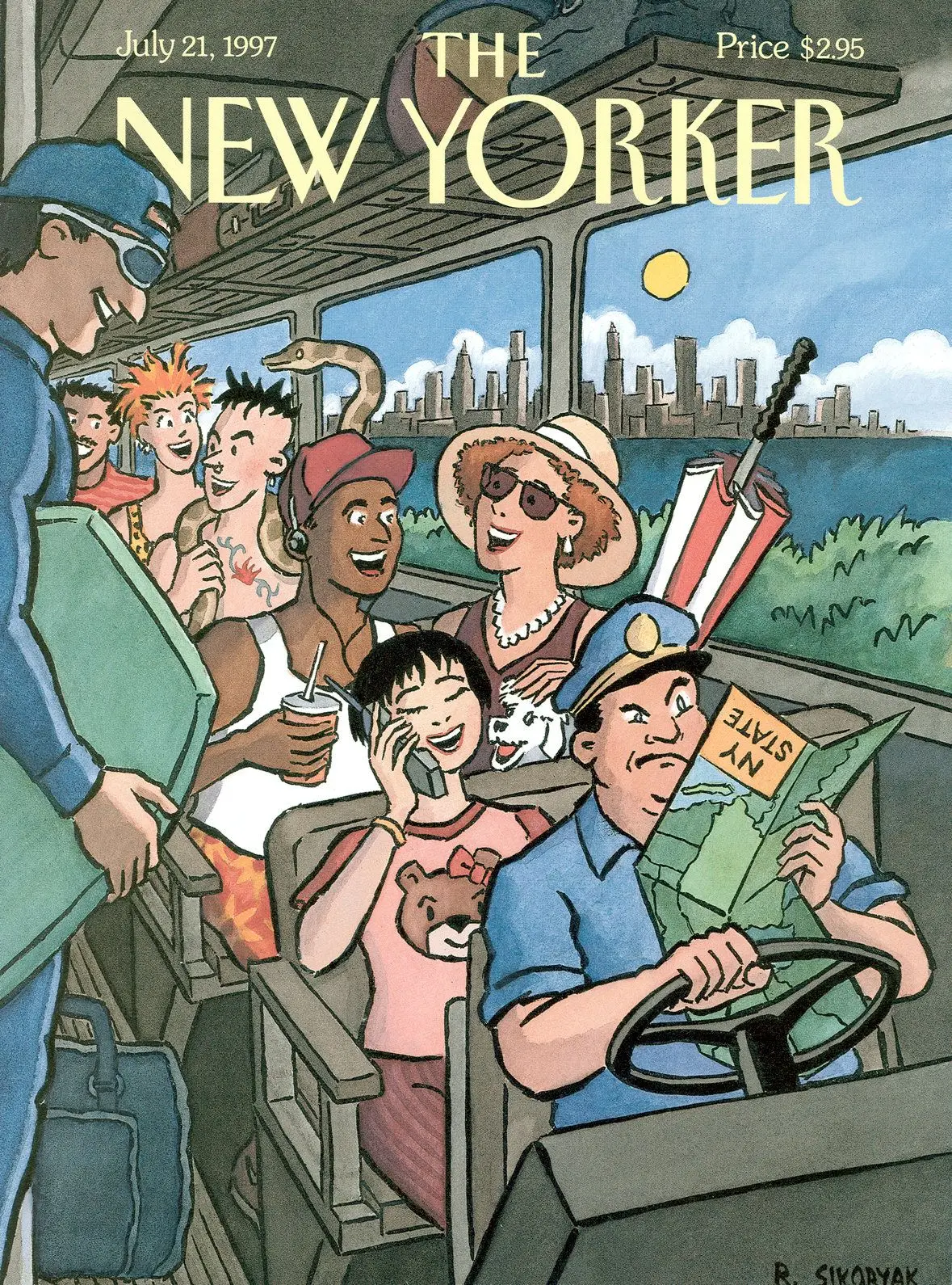 Обложка The New Yorker, 21 июля 1997: Побег из Нью-Йорка, художник Роберт Сикоряк