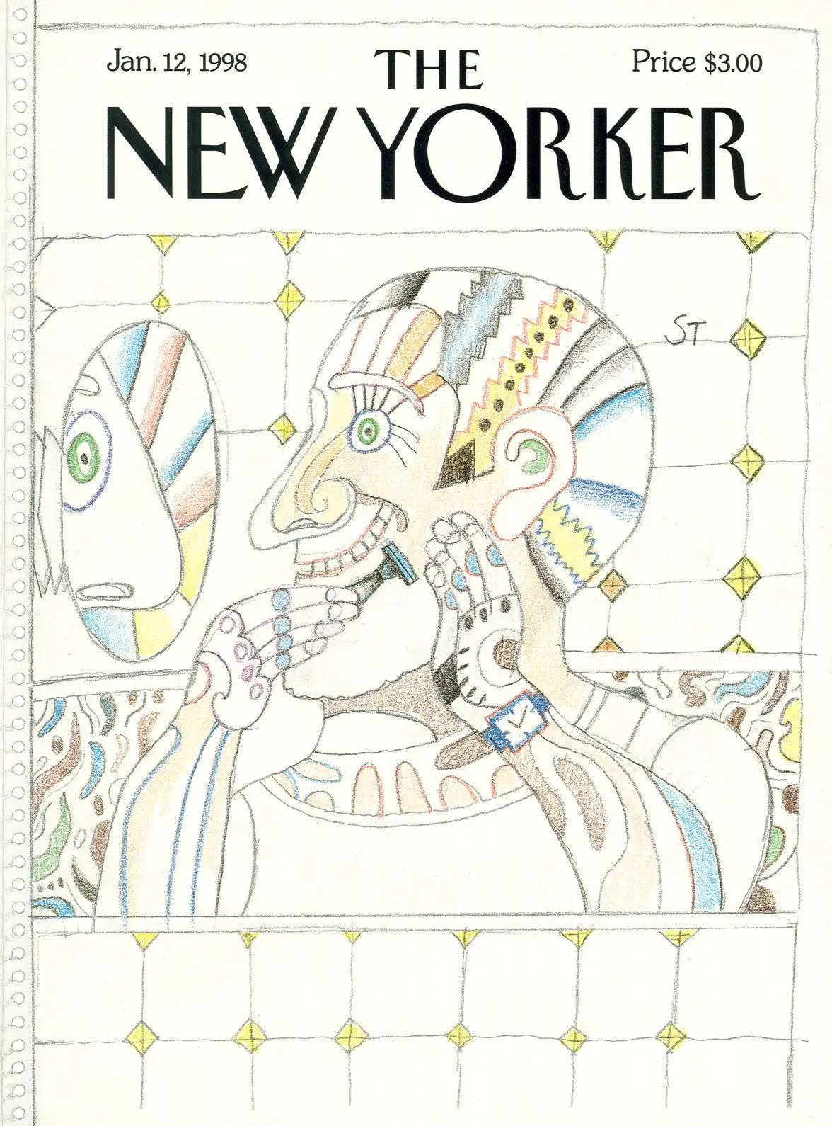 Обложка The New Yorker, 12 января 1998: Человек в зеркале, художник Сол Стейнберг