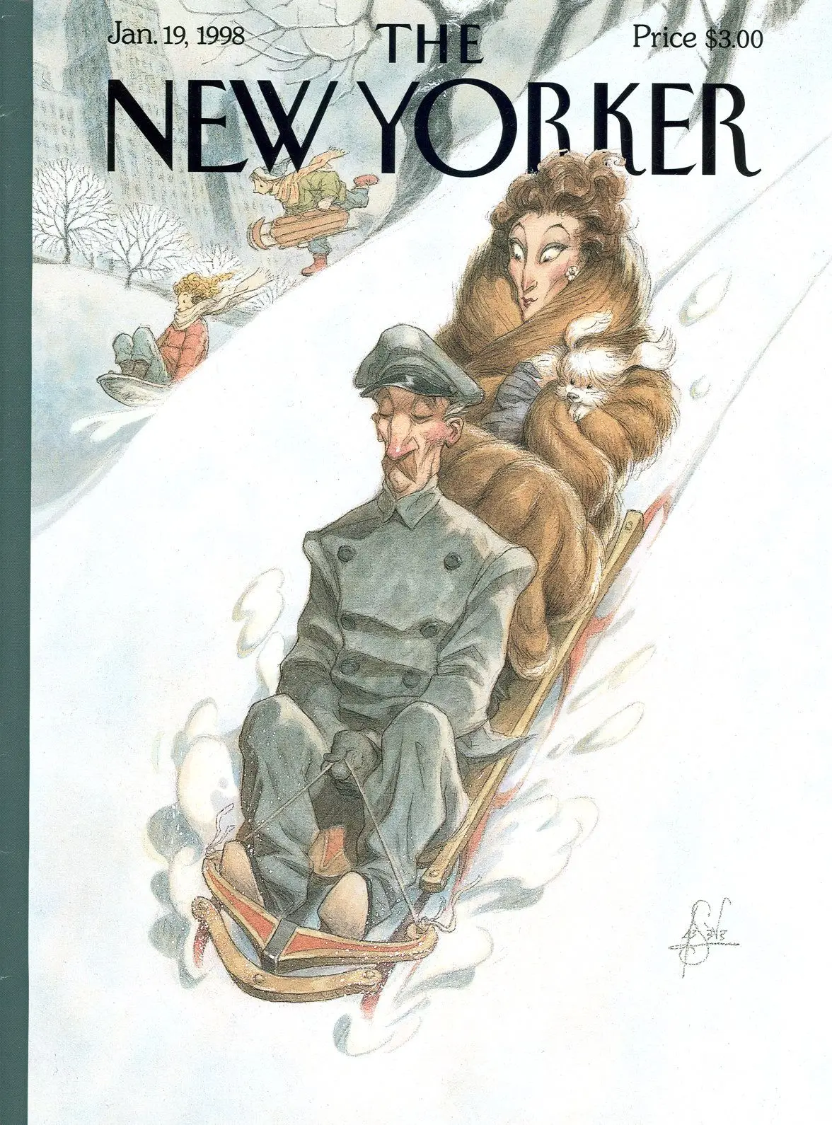 Обложка The New Yorker, 19 января 1998: Через парк, Джеймс, художник Питер де Сев