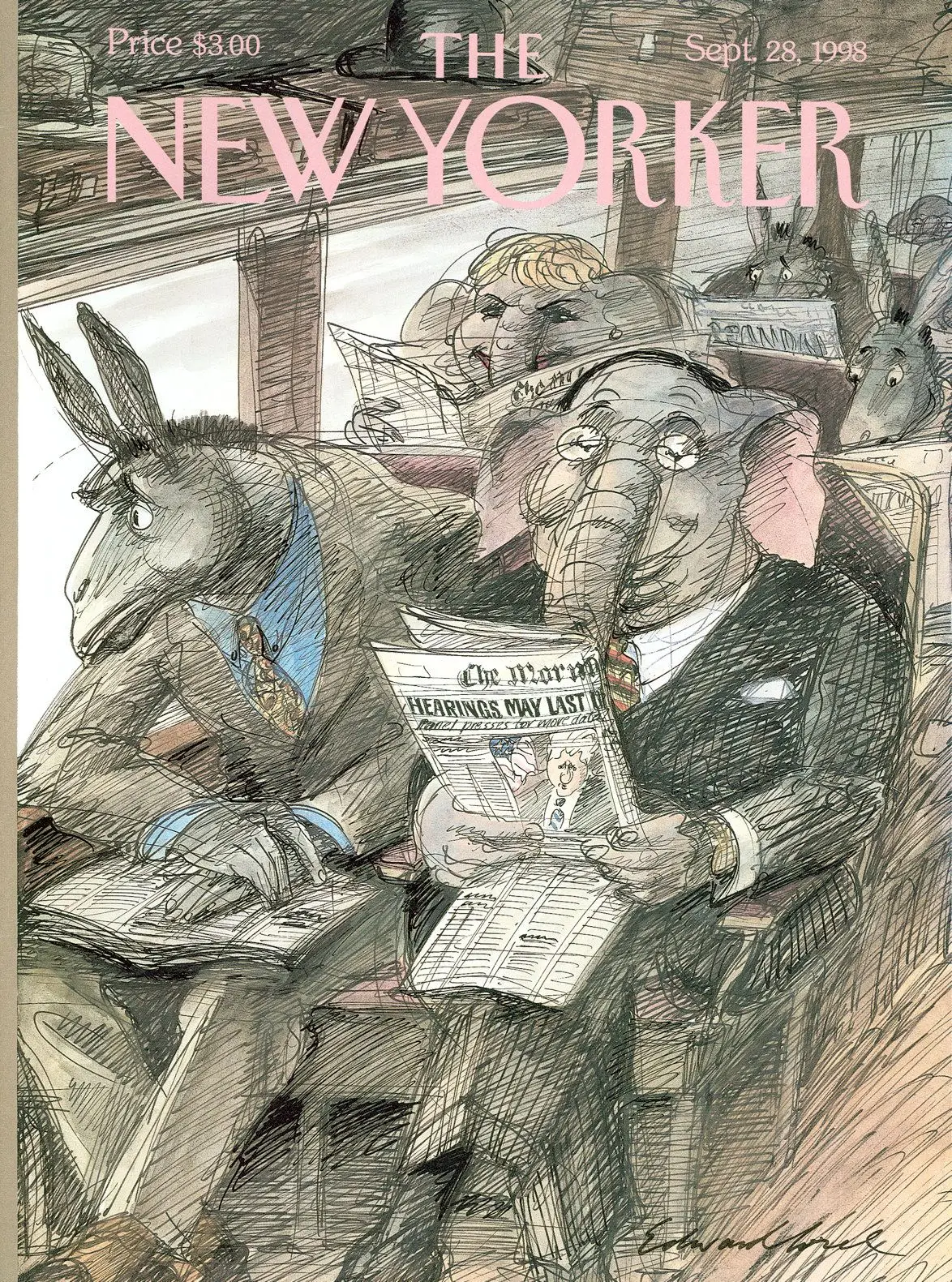 Обложка The New Yorker, 28 сентября 1998: Все новости, которые не стоит печатать, художник Эдвард Сорел
