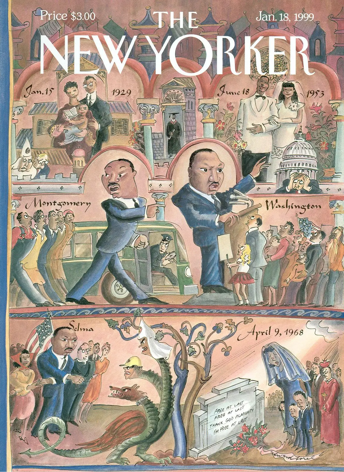 Обложка The New Yorker, 18 января 1999: Жизнь Мартина Лютера Кинга-младшего, художник Эдвард Сорел