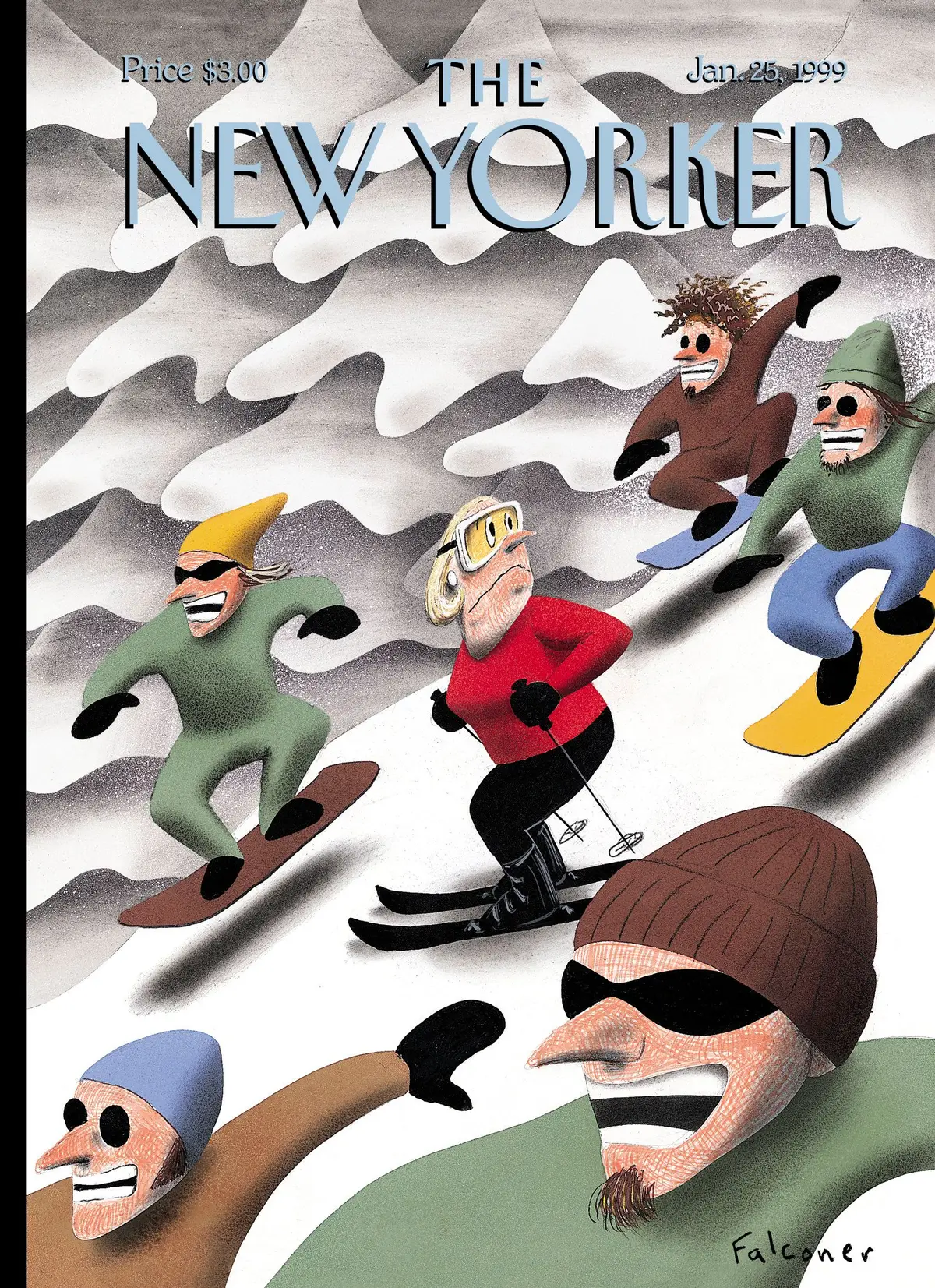 Обложка The New Yorker, 25 января 1999: С горки, художник Иэн Фальконер