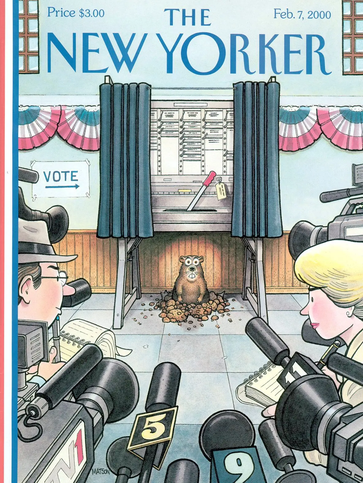Обложка The New Yorker, 7 февраля 2000: Ещё шесть недель праймериз, художник Р. Дж. Мэтсон