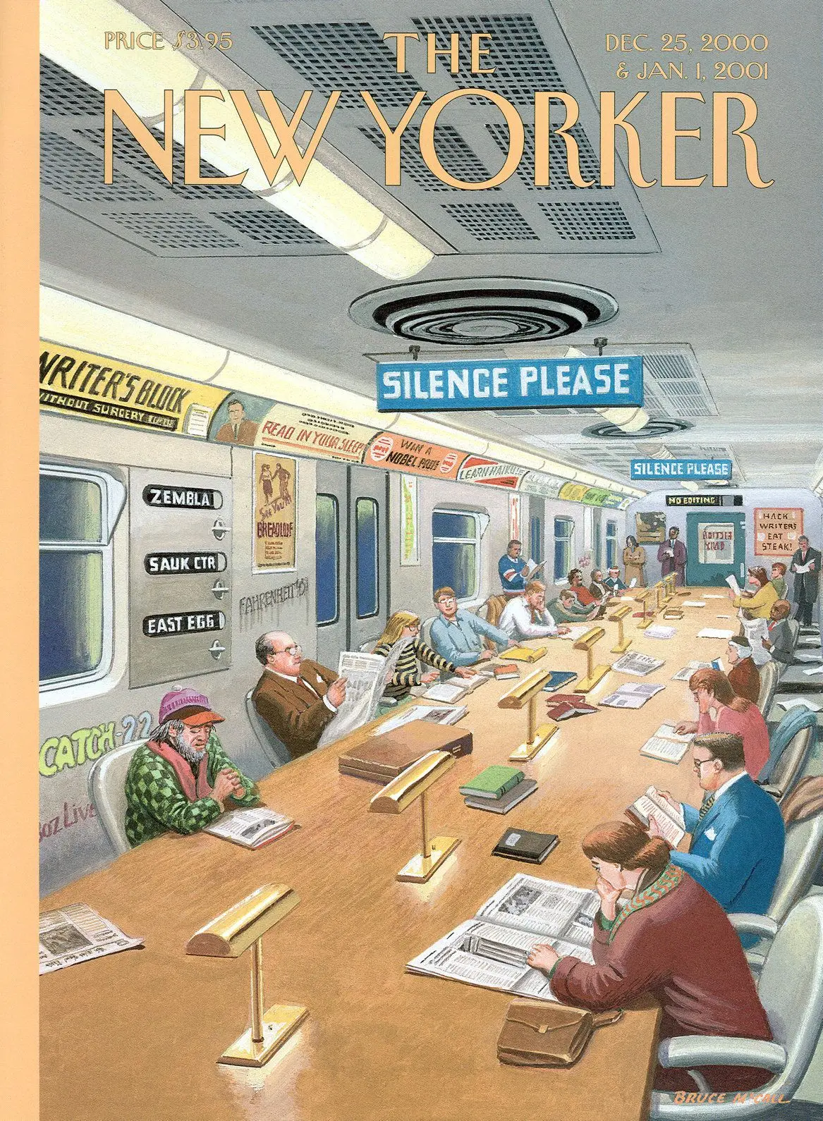Обложка The New Yorker, 25 декабря 2000: Чтение в дороге, художник Брюс Макколл