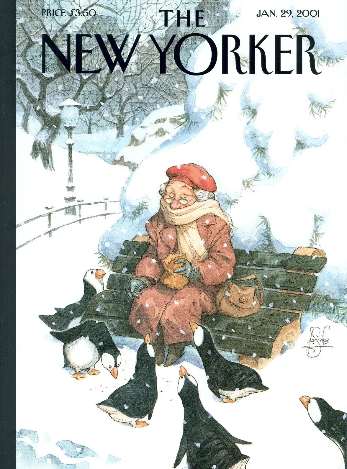 Обложка The New Yorker, 29 января 2001: Зимние перелётные, художник Питер де Сев