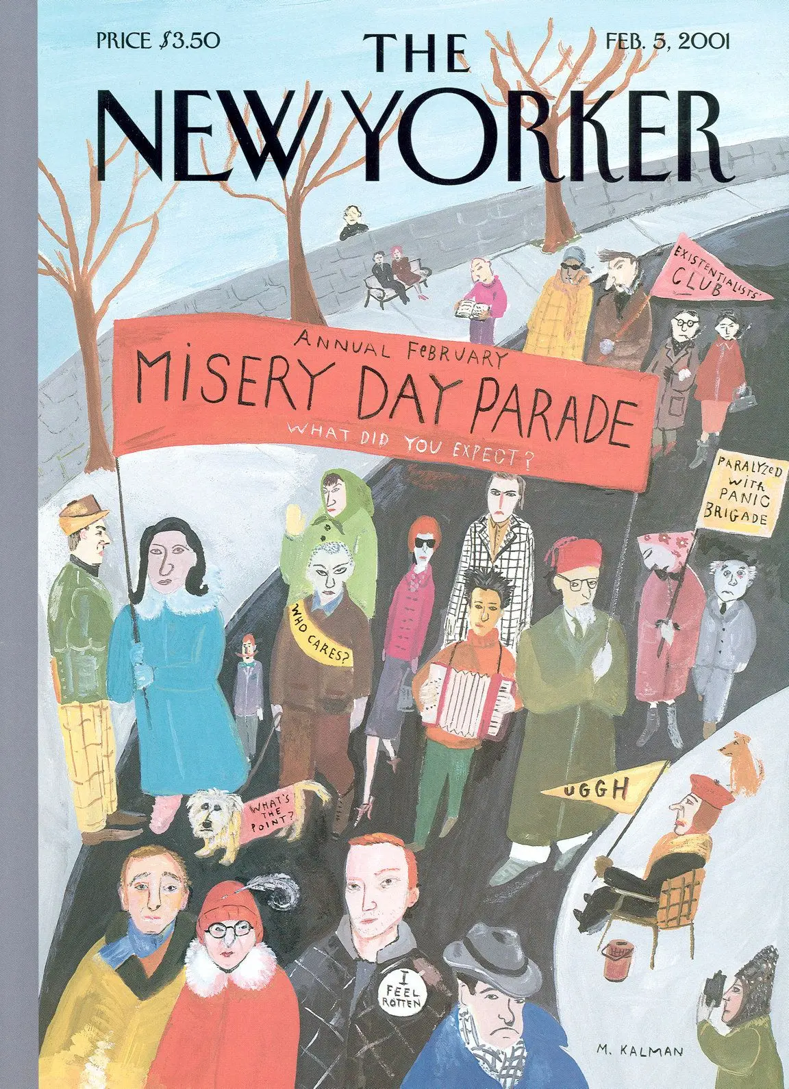 Обложка The New Yorker, 5 февраля 2001: Парад Дня страданий, художник Майра Калман