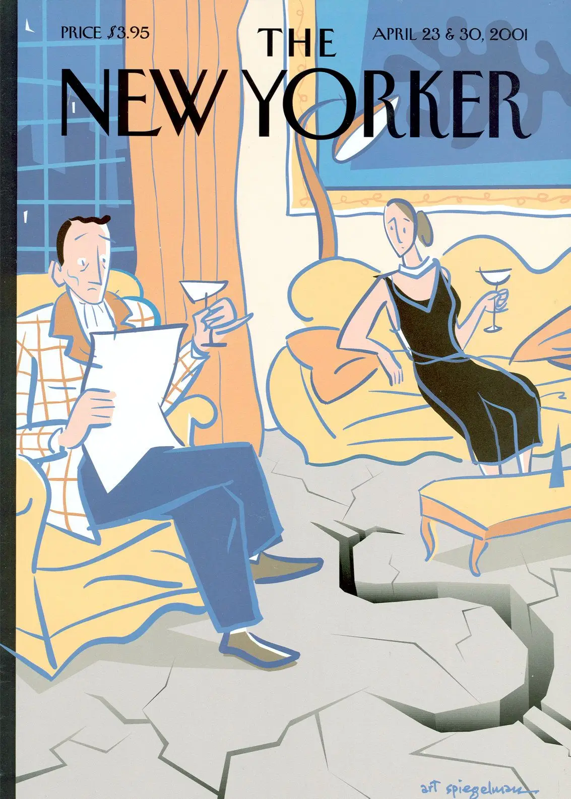 Обложка The New Yorker, 23 апреля 2001: Дно уходит из-под ног, дорогой?, художник Арт Шпигельман