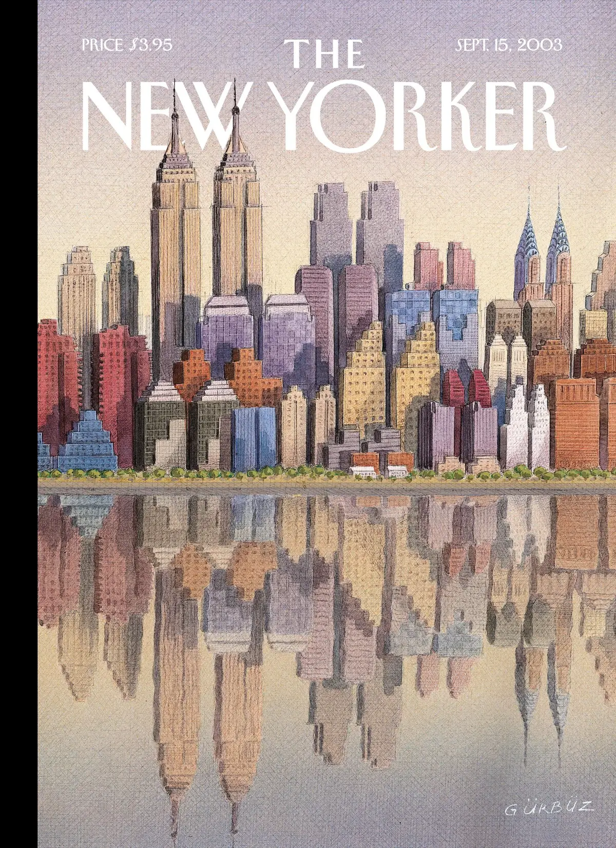 Обложка The New Yorker, 15 сентября 2003: Башни-близнецы, художник Гюрбюз Доган Экшиоглу