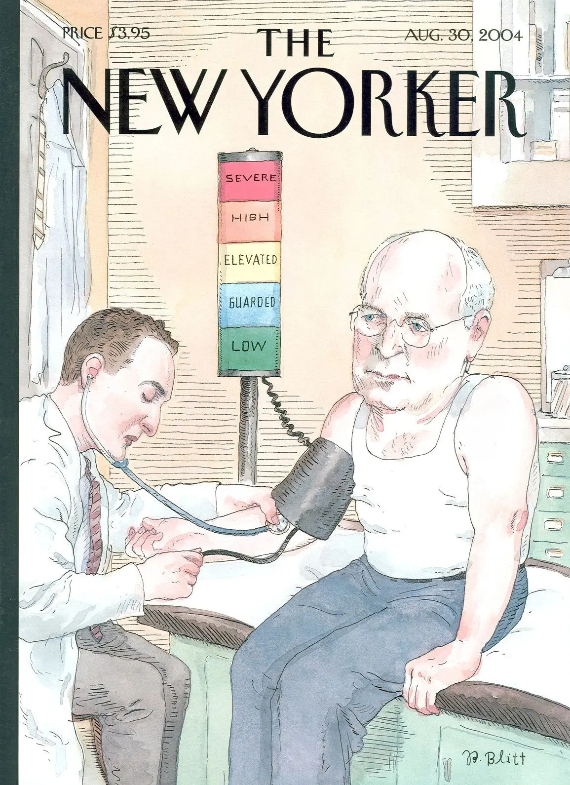 Обложка The New Yorker, 30 августа 2004: Под угрозой?, художник Барри Блитт