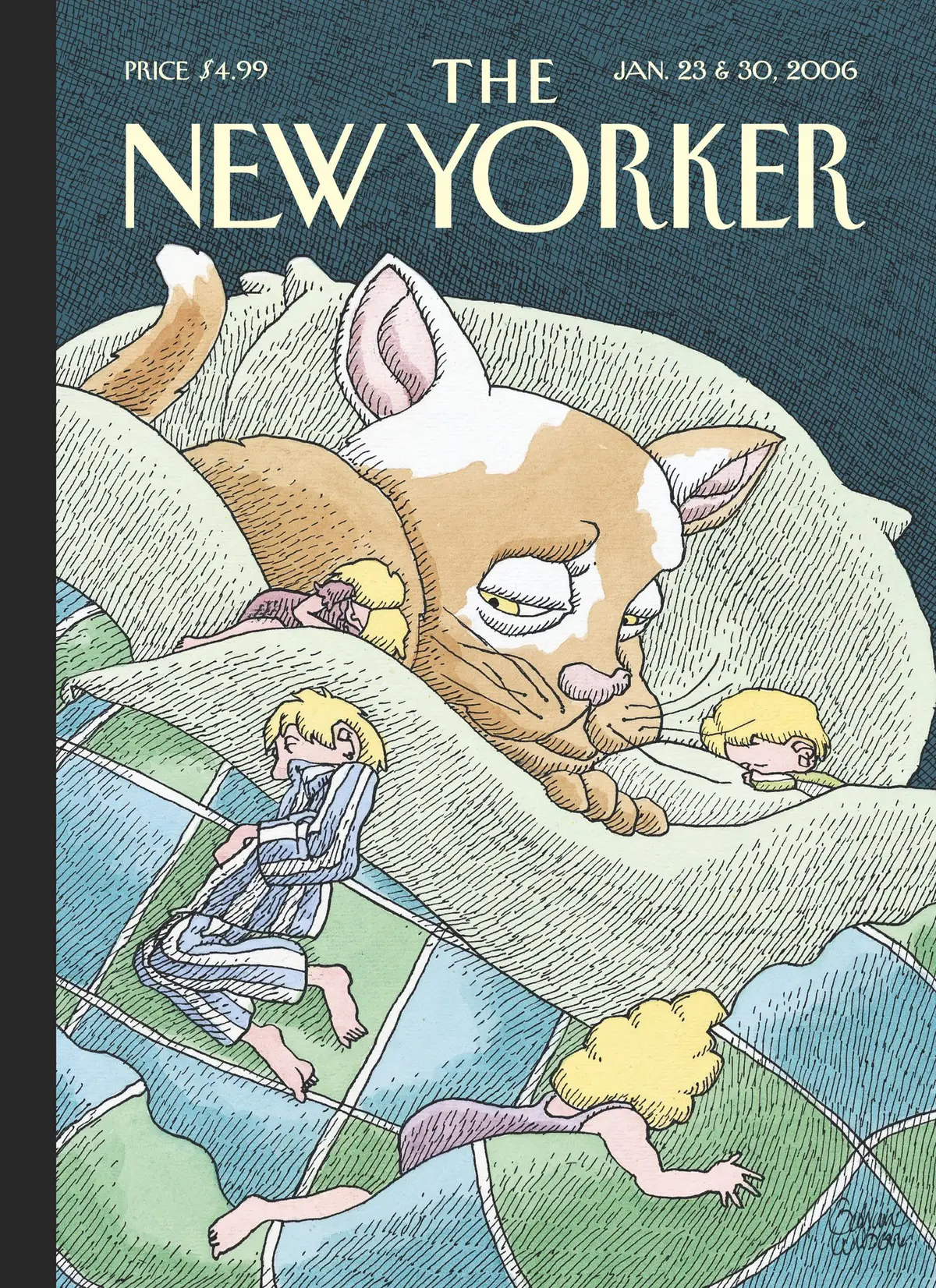 Обложка The New Yorker, 23 января 2006: Спать с кошкой, художник Гэхан Уилсон