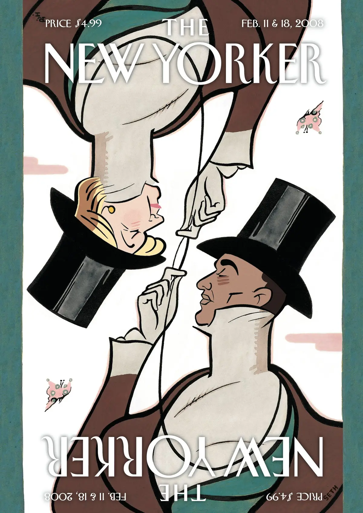 Обложка The New Yorker, 11 февраля 2008: Юстас Тилли-Обама, художник Реа Ирвин, Сет