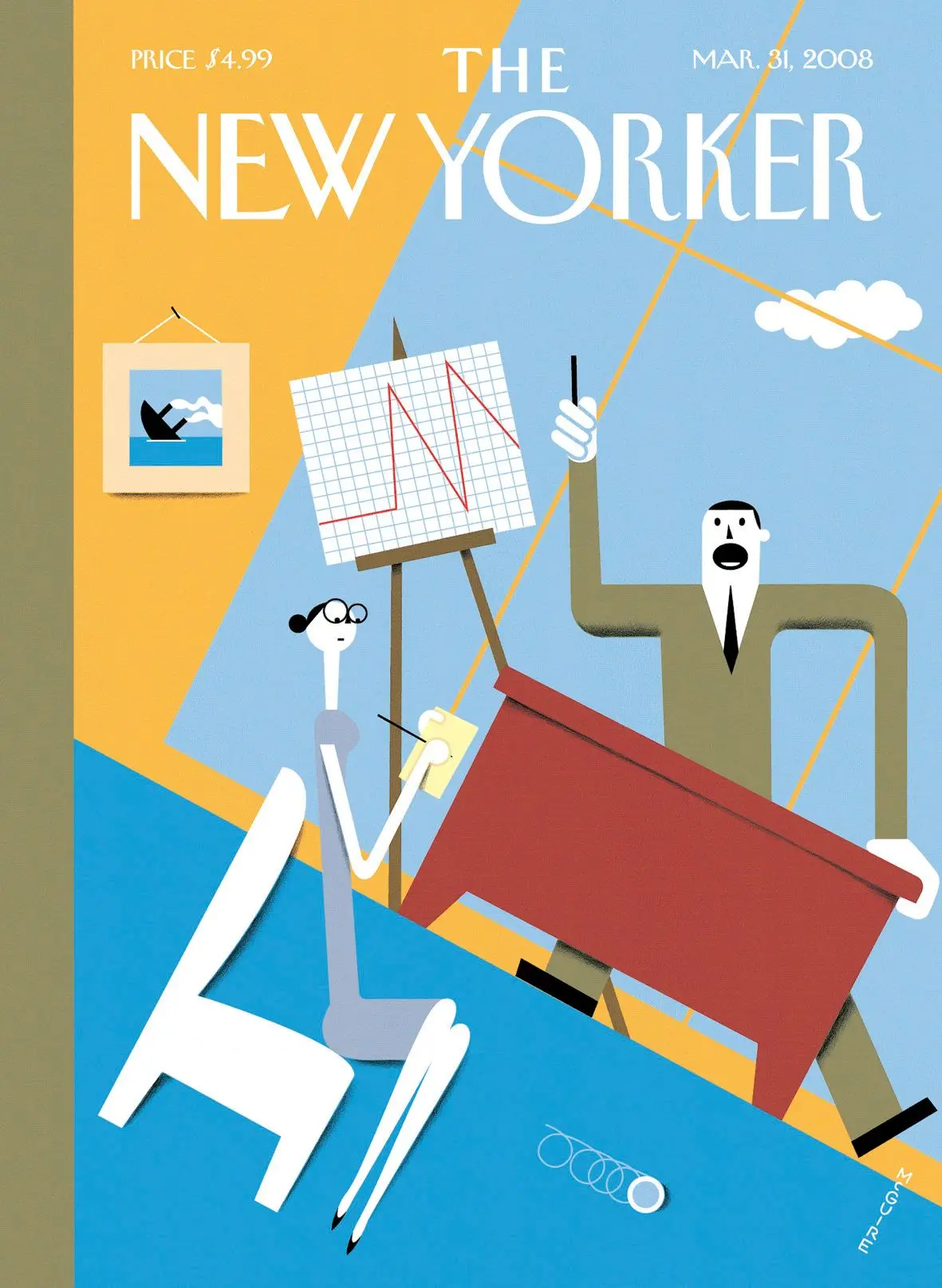 Обложка The New Yorker, 31 марта 2008: Дальше только вниз…, художник Ричард Макгуайр