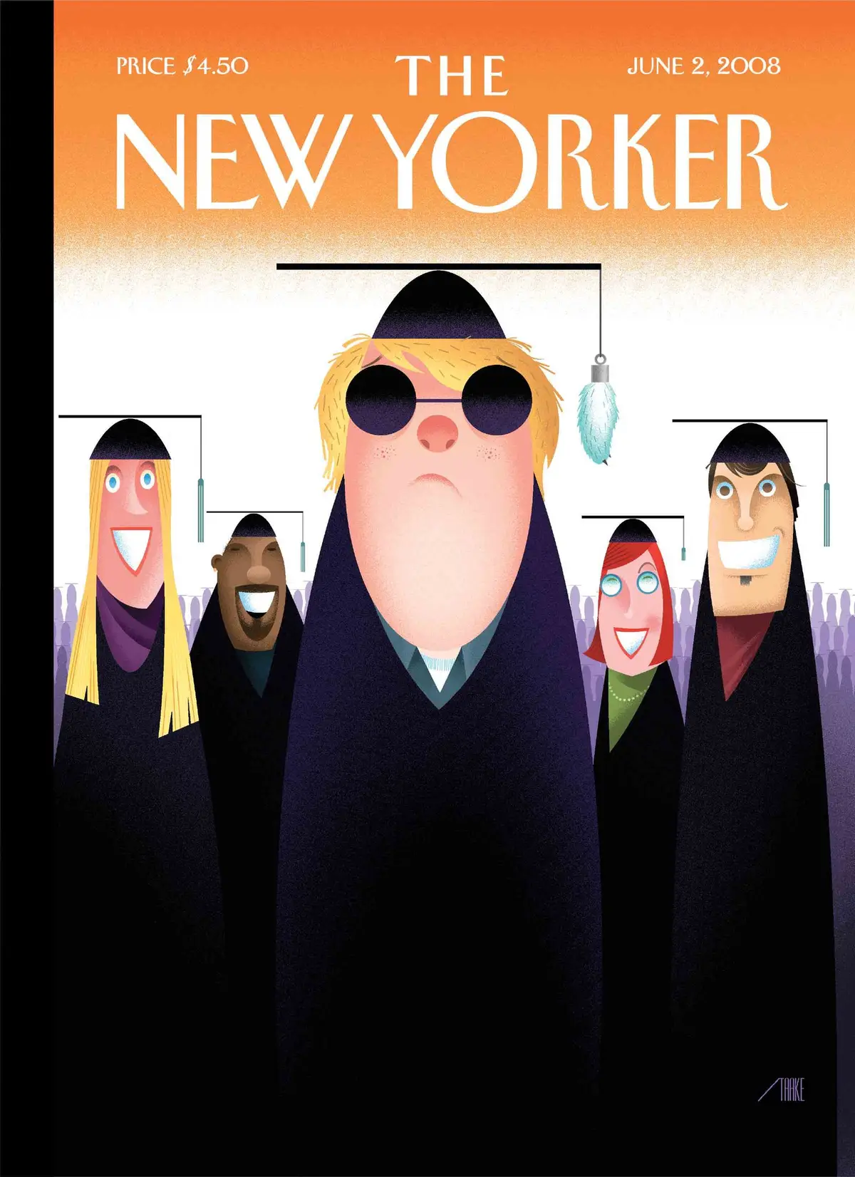 Обложка The New Yorker, 2 июня 2008: Нога в двери, художник Боб Стейк
