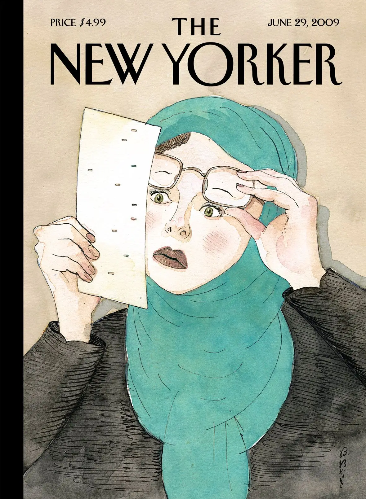 Обложка The New Yorker, 29 июня 2009: Висящая чадра, художник Барри Блитт