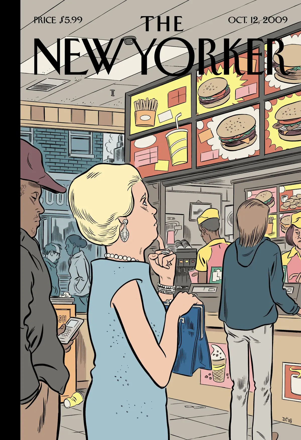 Обложка The New Yorker, 12 октября 2009: Пищевая цепочка, художник Дэниел Клоуз, Зохар Лазар, Марк Ульриксен