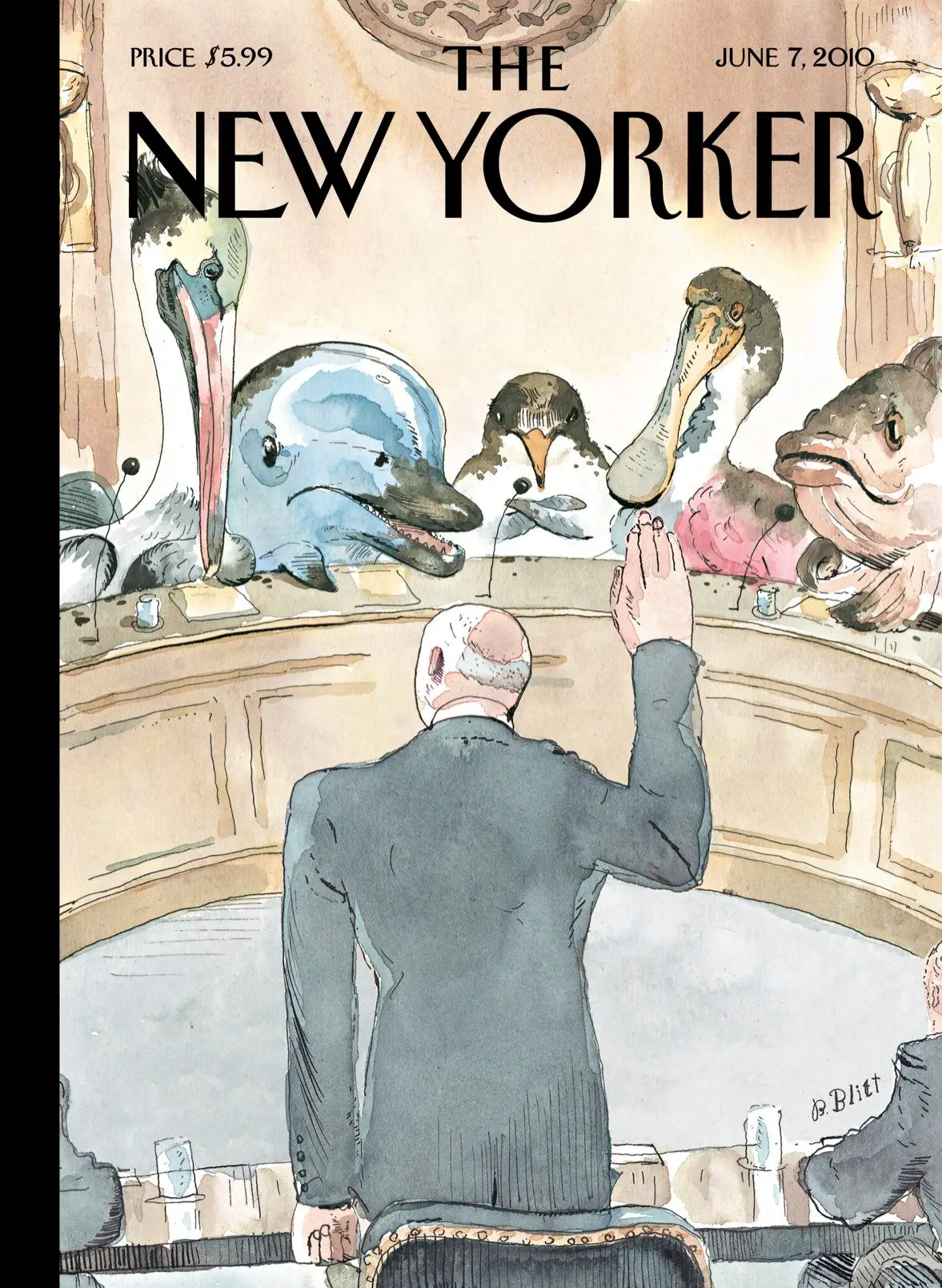 Обложка The New Yorker, 7 июня 2010: Пять недель спустя…, художник Барри Блитт