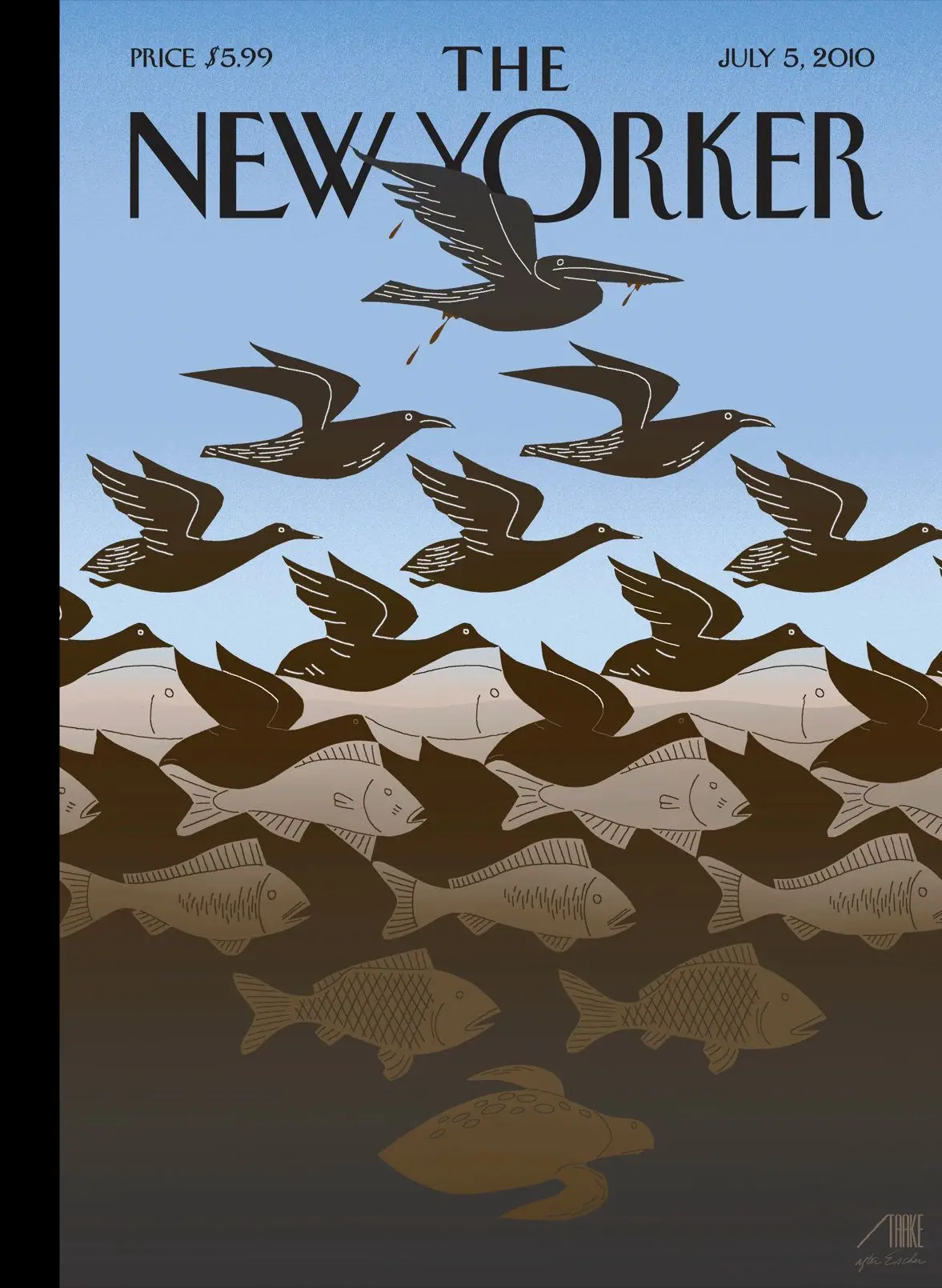 Обложка The New Yorker, 5 июля 2010: По мотивам Эшера: небо и вода залива, художник Боб Стейк