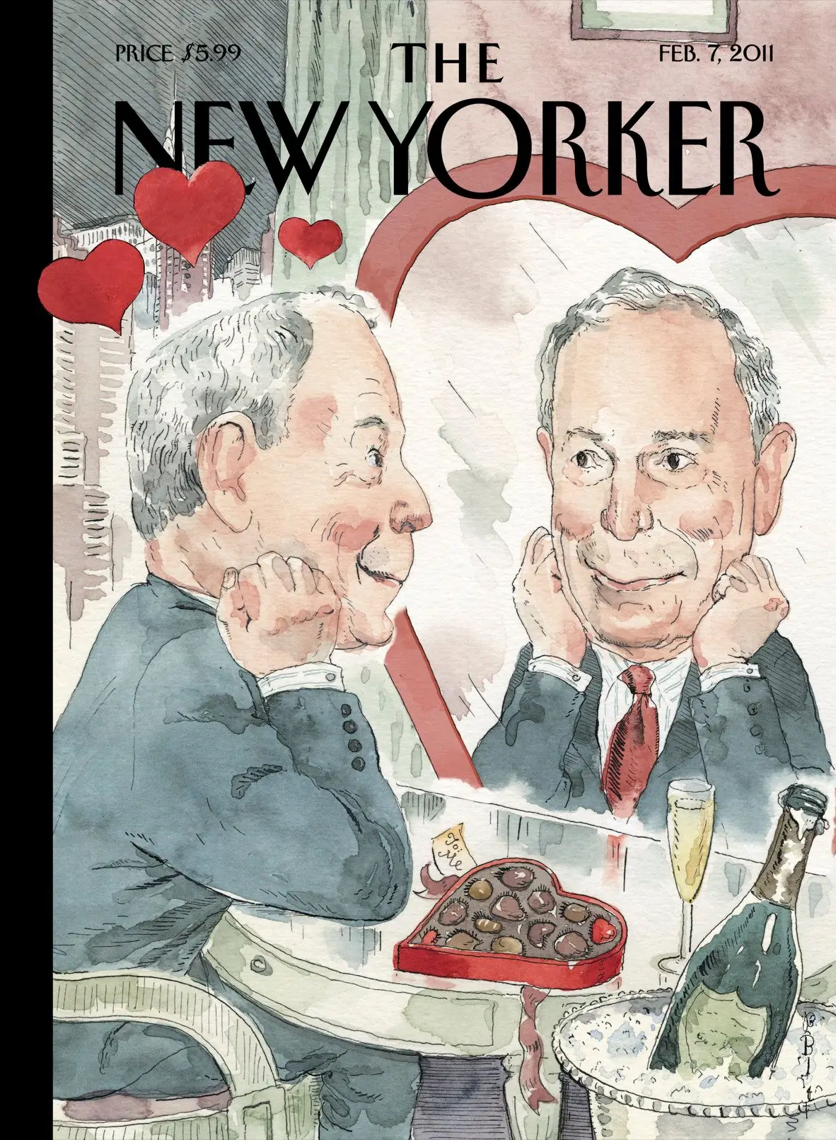 Обложка The New Yorker, 7 февраля 2011: Влюблённые в цвету, художник Барри Блитт