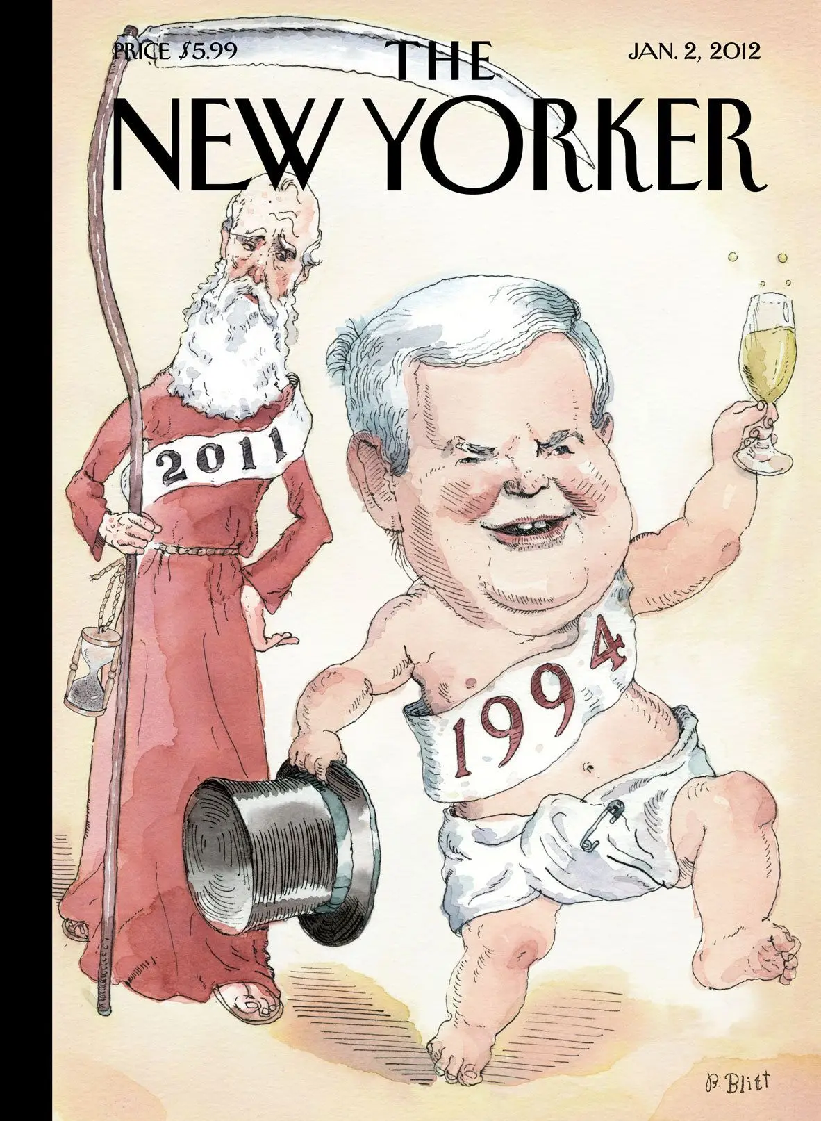 Обложка The New Yorker, 2 января 2012: Снова дежавю, художник Барри Блитт
