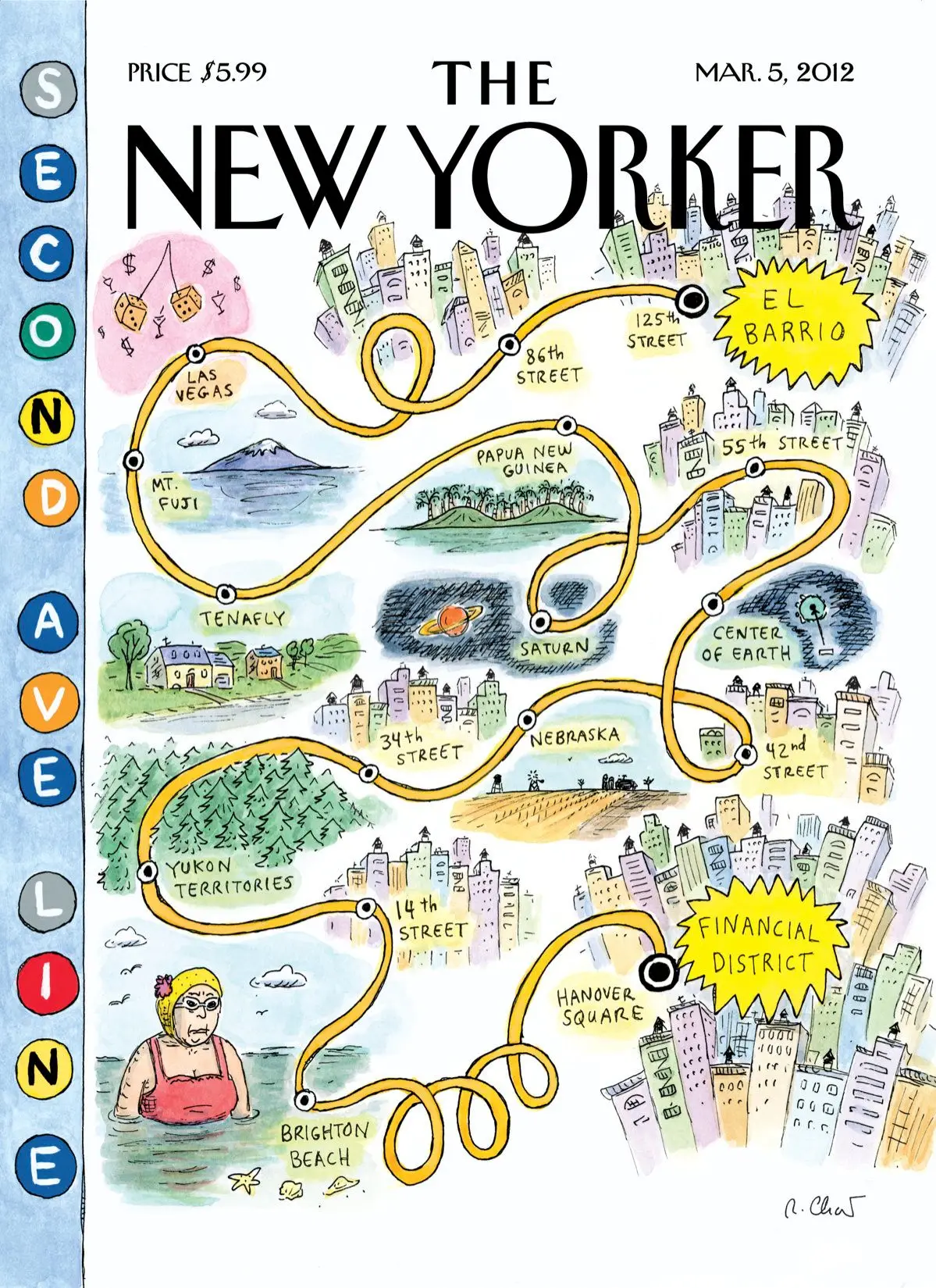 Обложка The New Yorker, 5 марта 2012: Линия Второй авеню, художник Роз Част