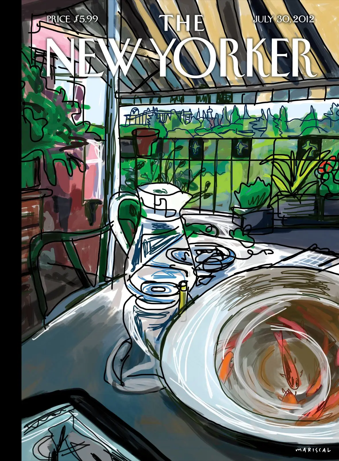Обложка The New Yorker, 30 июля 2012: Терраса в тени, художник Хавьер Марискаль